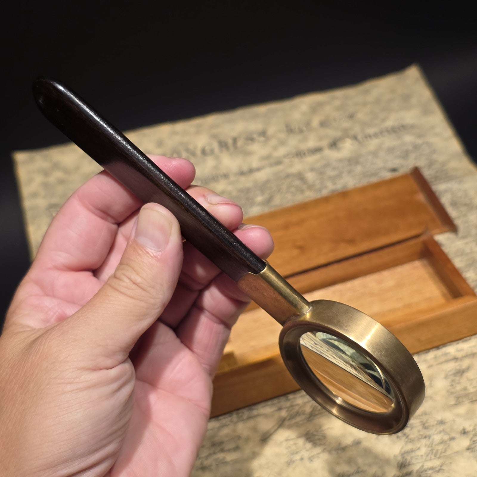 Wood Cased Magnifying Glass Set – Vintage Style Desk Reading Lens