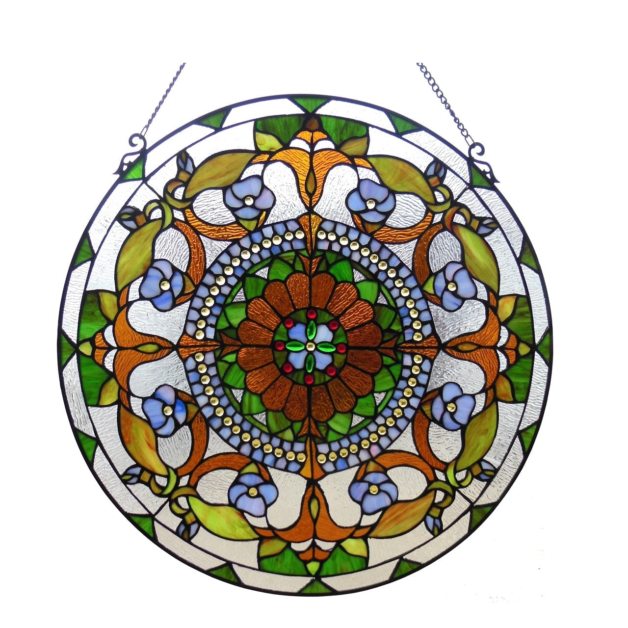 24" Round Stained Glass Clear Window Hanging Panel Suncatcher