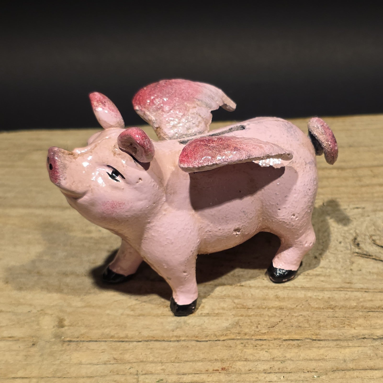 4" Vintage Style Cast Iron Flying Pig Coin Bank