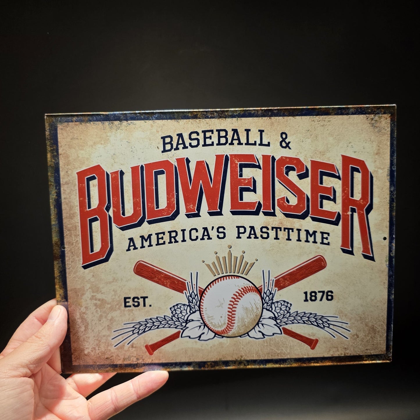 10.75" Vintage Style Budweiser Baseball Tin Sign Beer Advertising