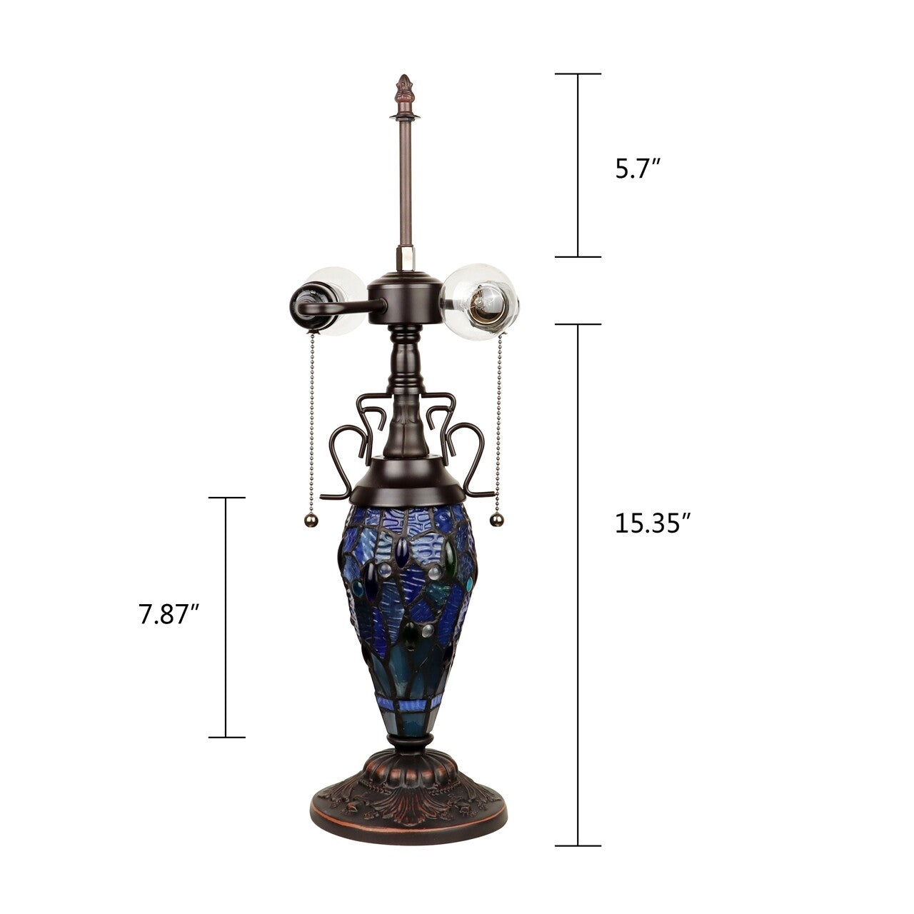 23" Antique Vintage Style Stained Glass Dragonfly Lighted Base Table Lamp
