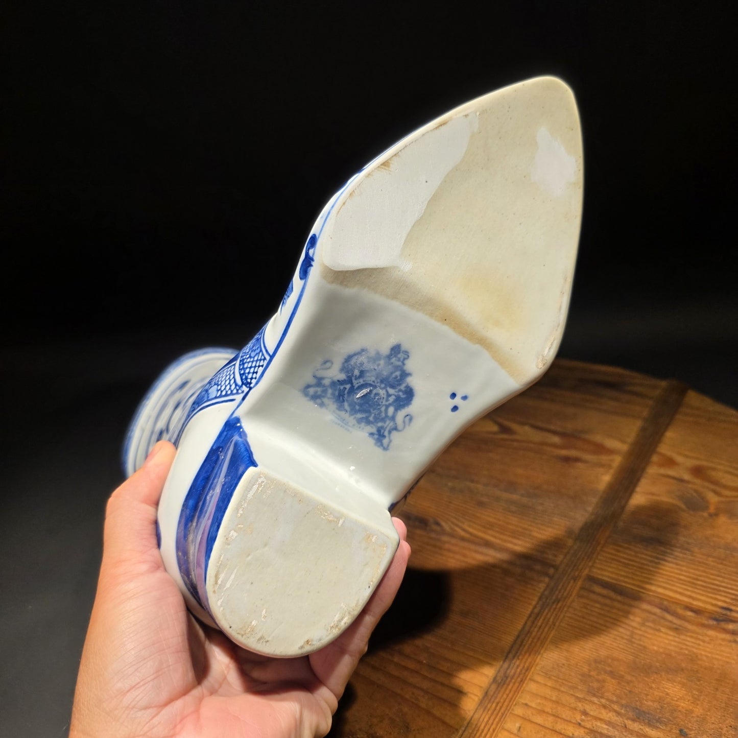 Blue And White Victorian Boot Vase/ Planter