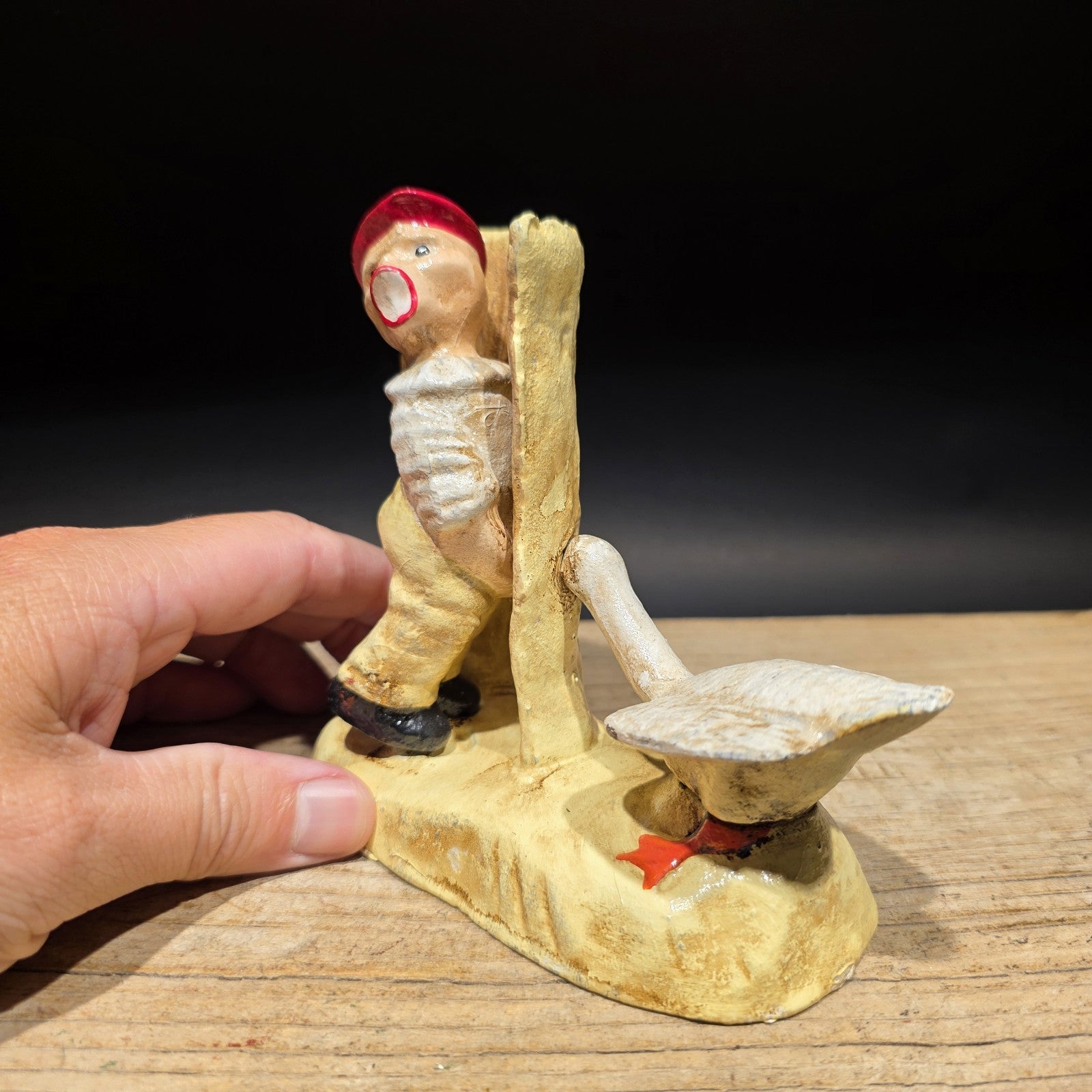 Antique Style Cast Iron Folk Art Boy & Goose Figurine