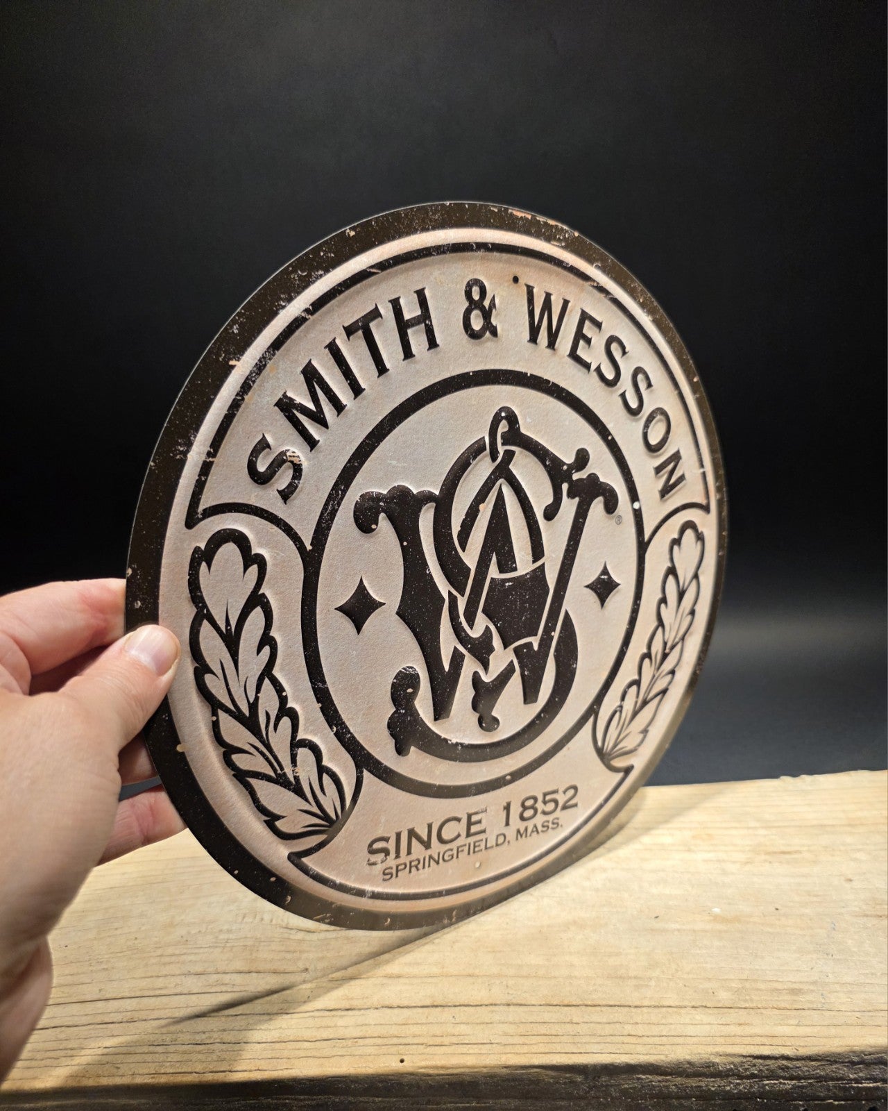 11 1/2" Vintage Style Round Metal Smith & Wesson Sign