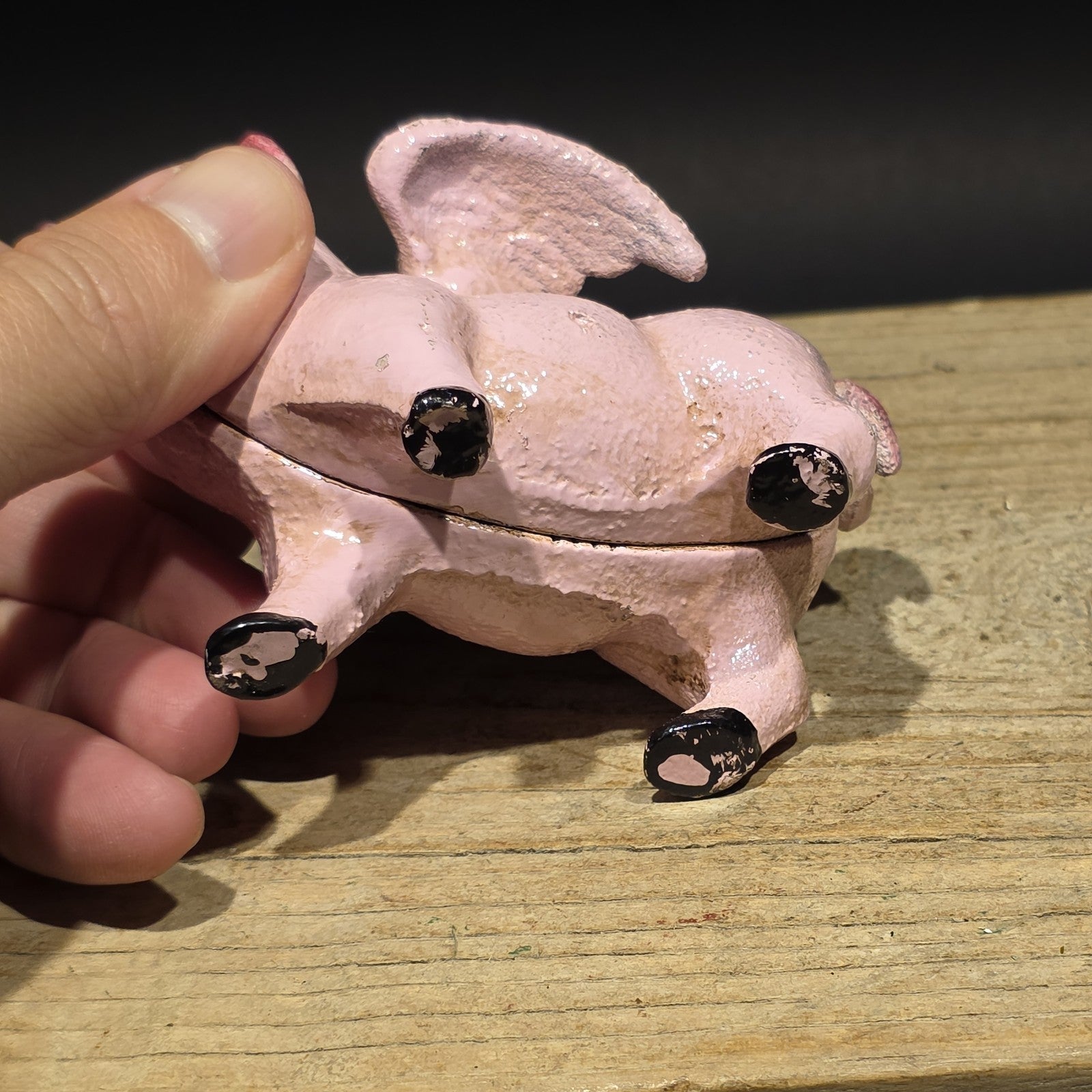 4" Vintage Style Cast Iron Flying Pig Coin Bank