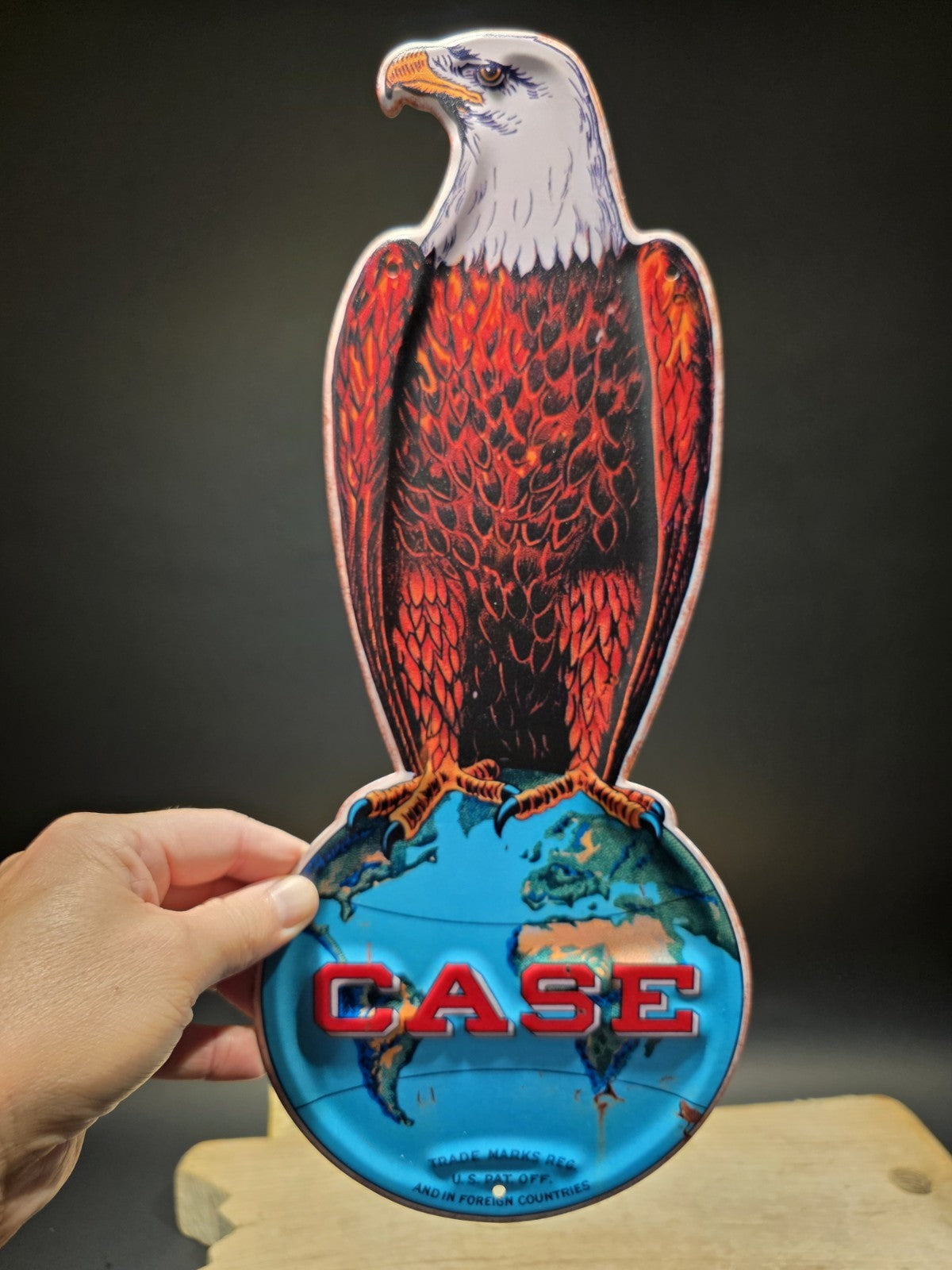 16" Vintage Style Case IH Old Abe Metal Sign Die Cut Eagle on Globe