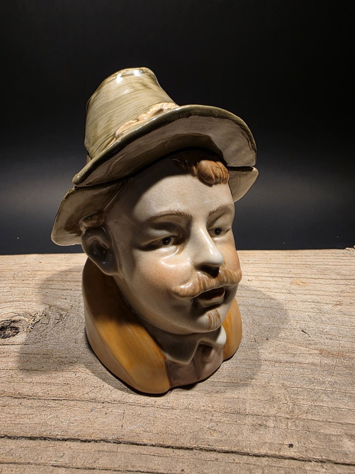 Antique Style Majolica Ceramic Humidor Figural Tobacco Jar