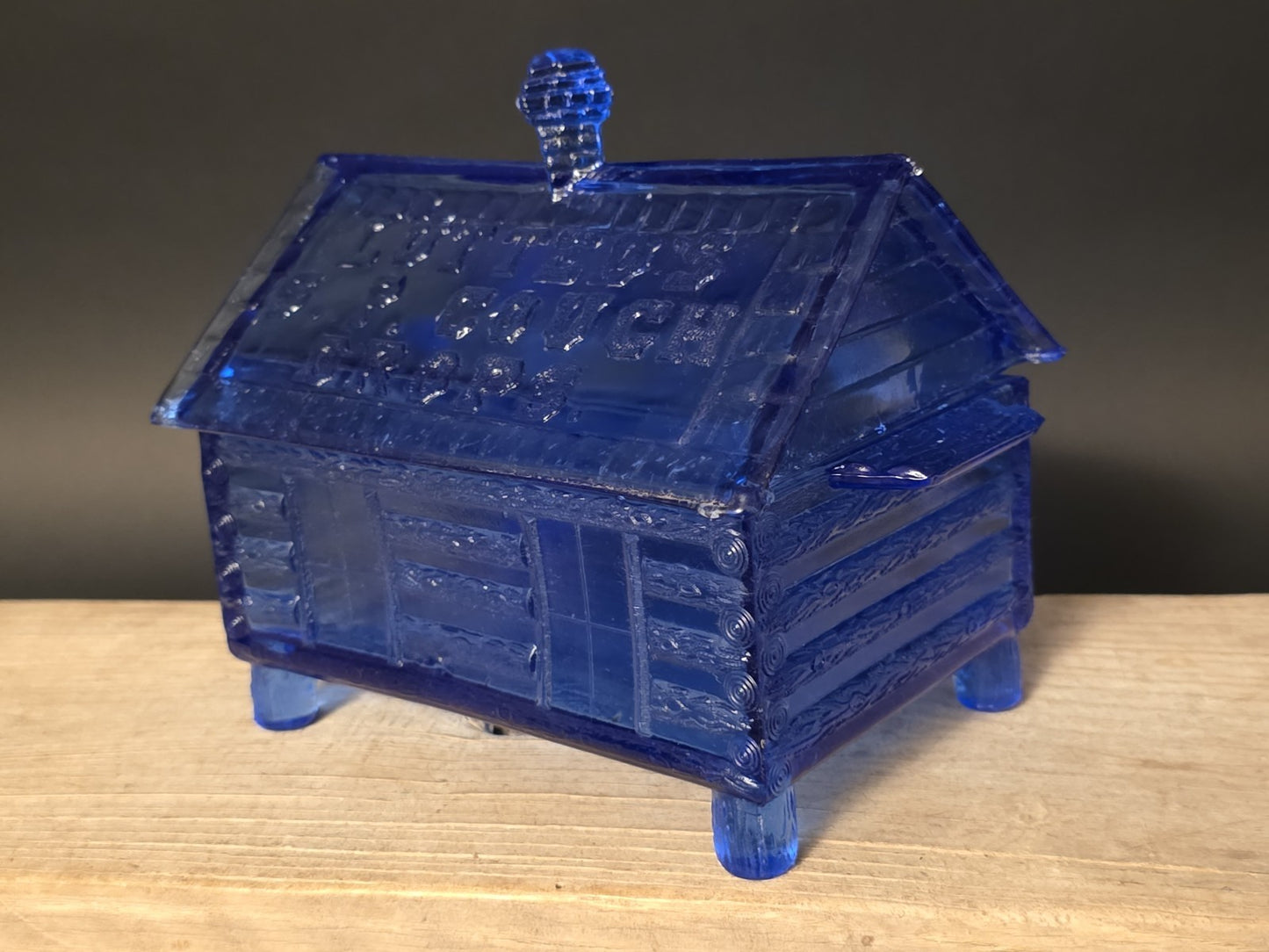 Vintage Style Cobalt Blue Depression Glass Cabin Candy Dish Box