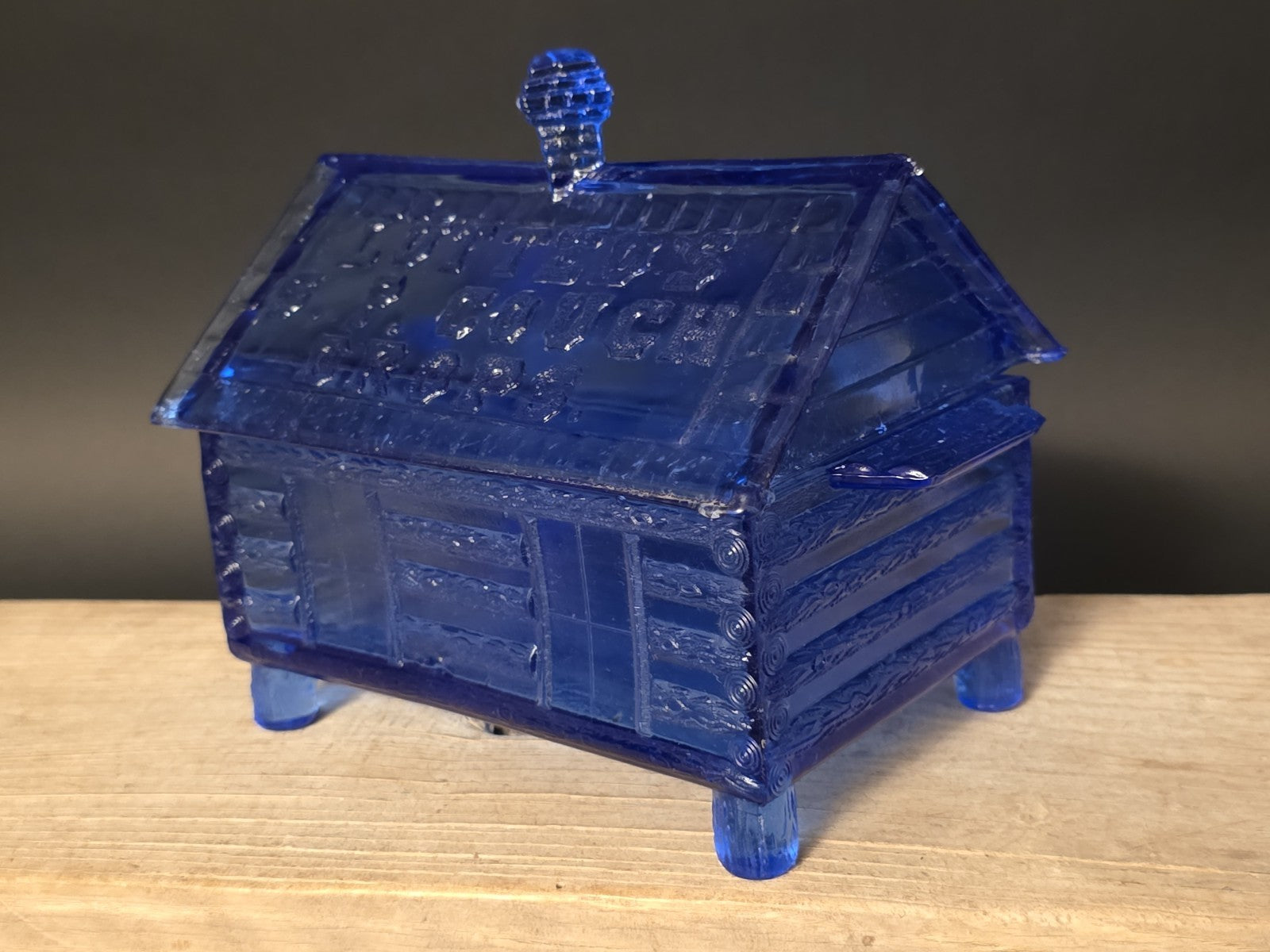 Vintage Style Cobalt Blue Depression Glass Cabin Candy Dish Box