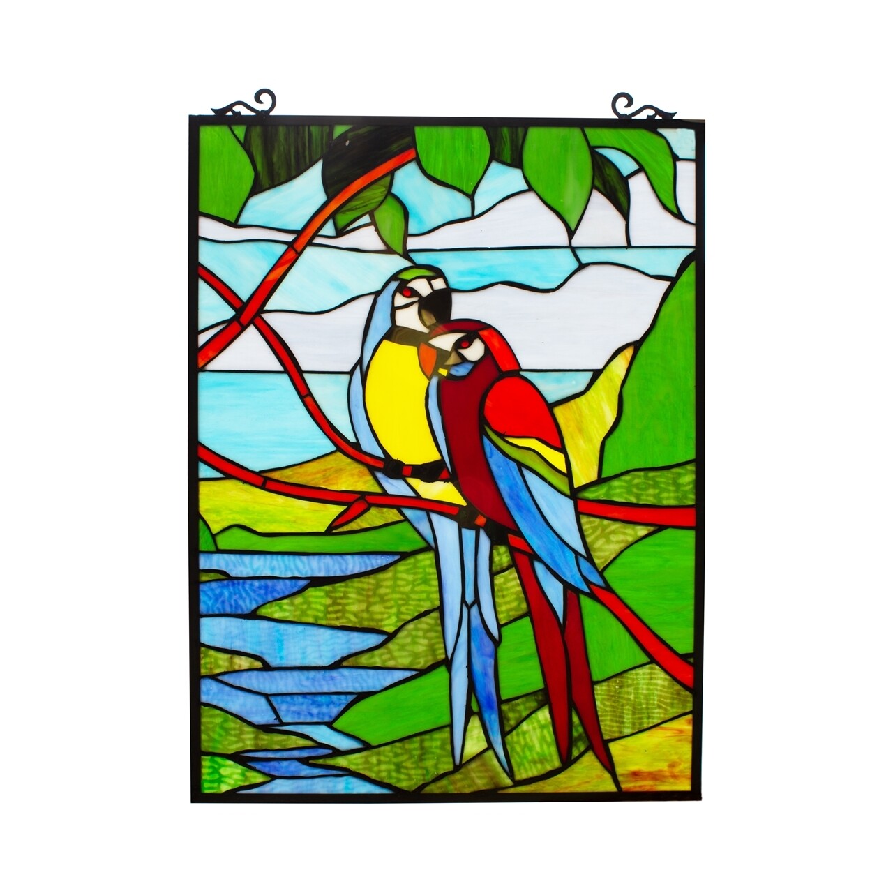 25"  Tropical Parrot Stained Glass Window Hanging Panel Suncatcher