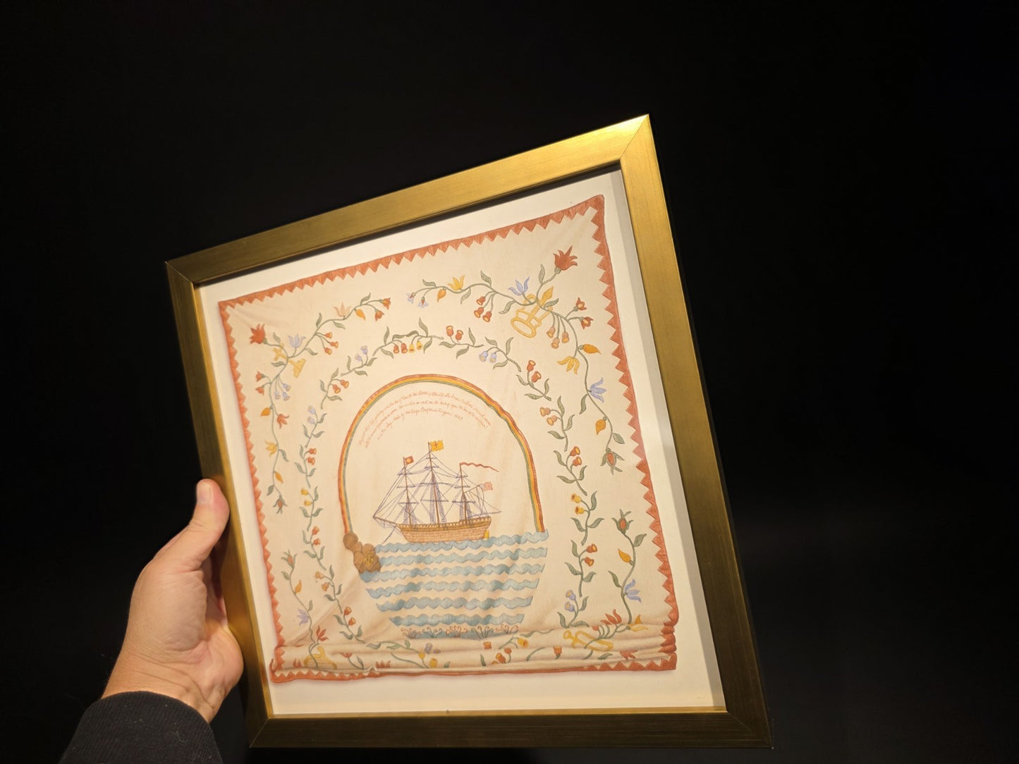 12x12 Vintage Style Ship Sampler Framed PRINT