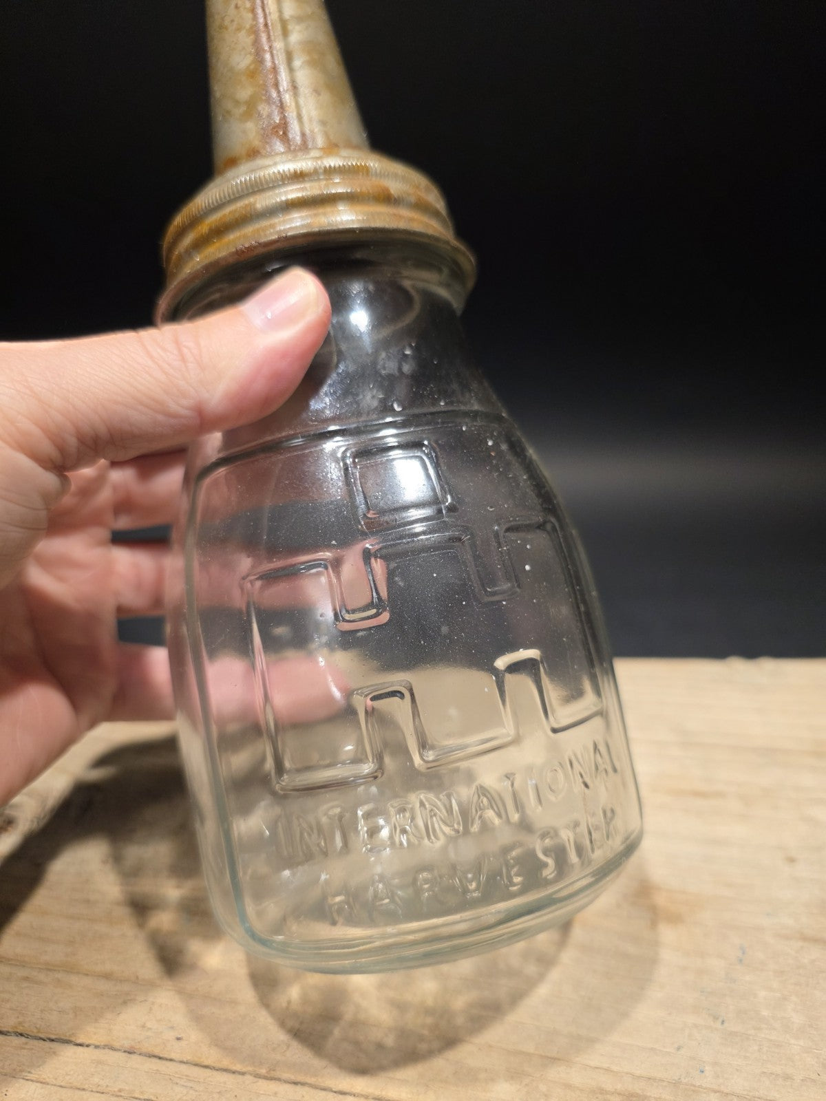 1930s Style Glass Farmall Oil Bottle w Spout
