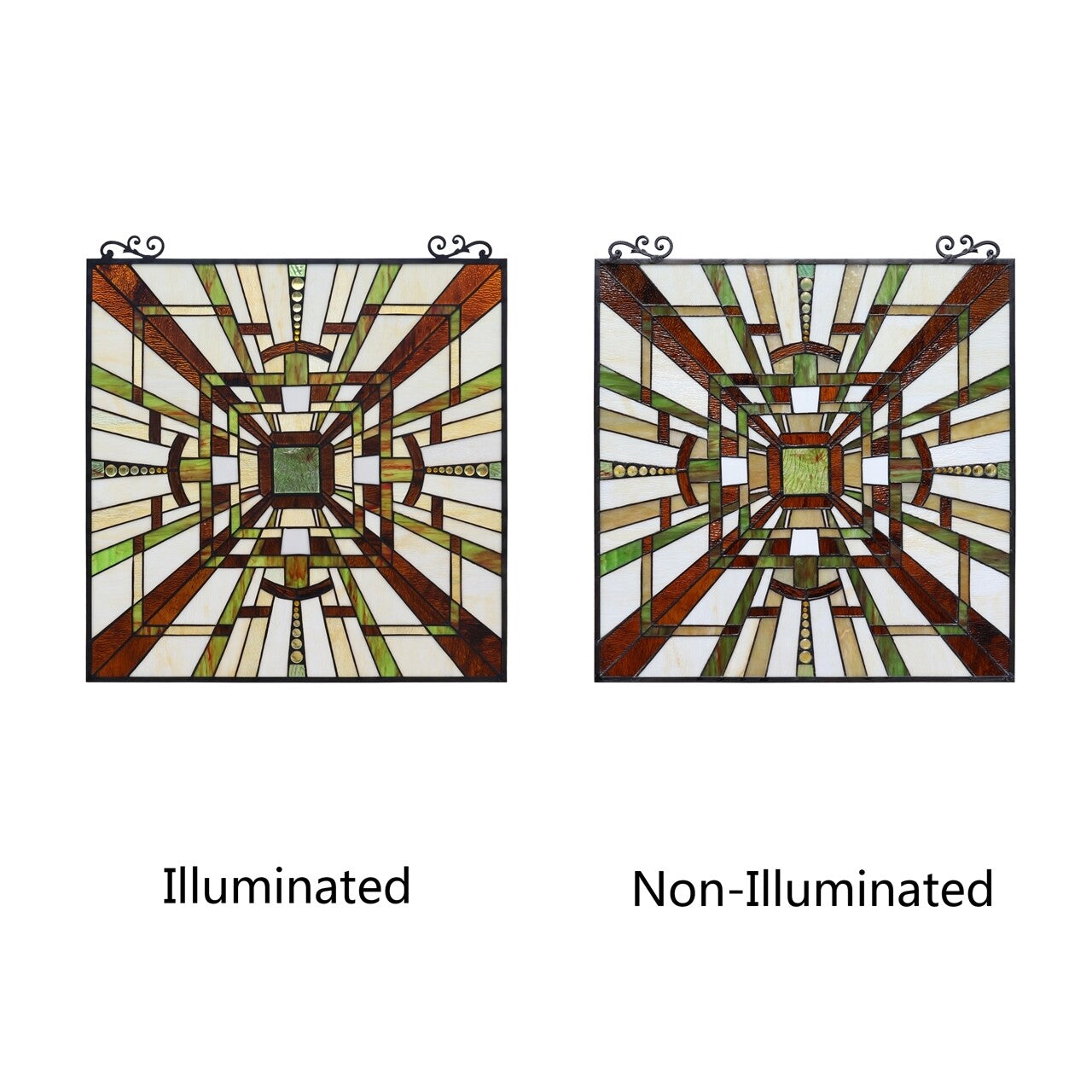 25.7" Mission Stained Glass Hanging Window Panel Suncatcher