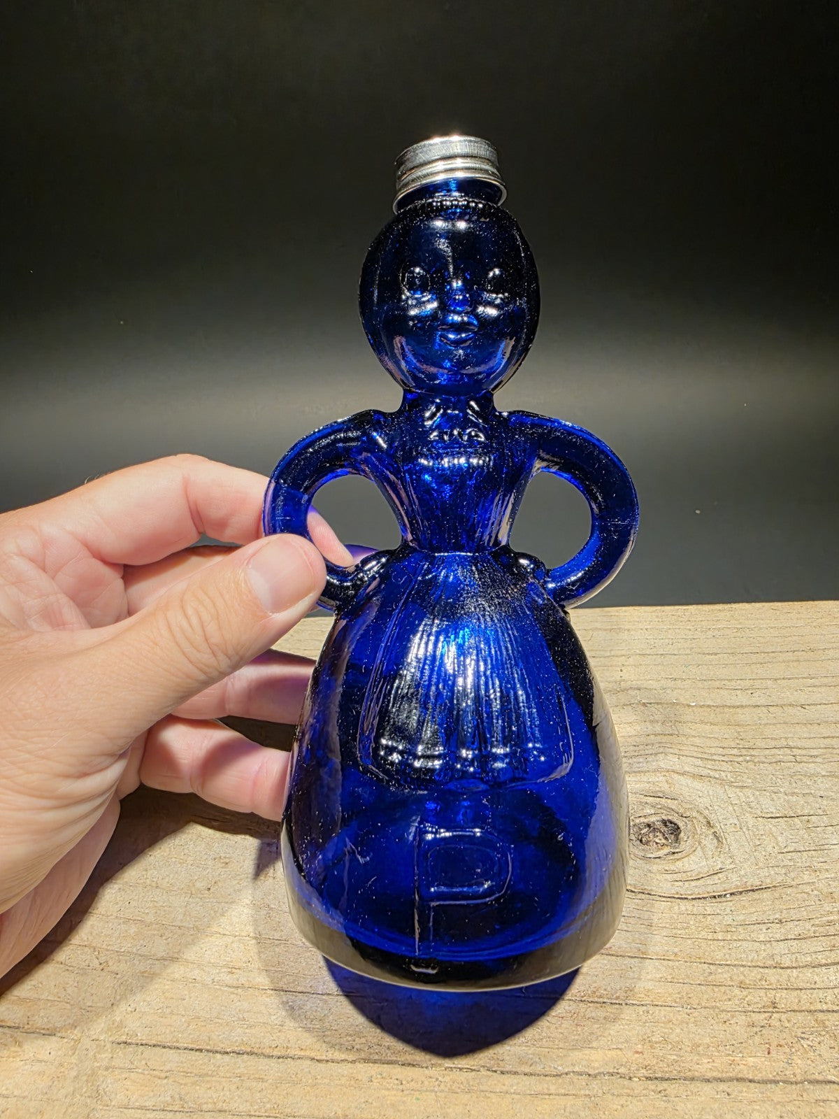 7" Vintage Style Cobalt Blue Depression Glass Lady Bottle