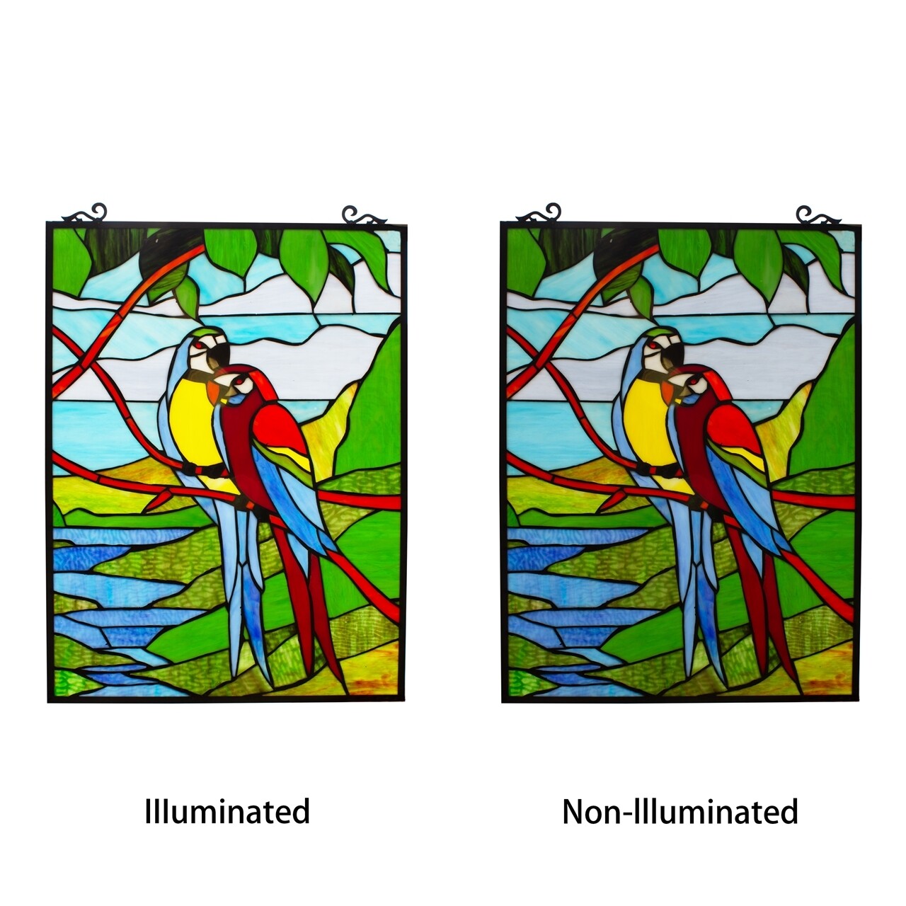 25"  Tropical Parrot Stained Glass Window Hanging Panel Suncatcher