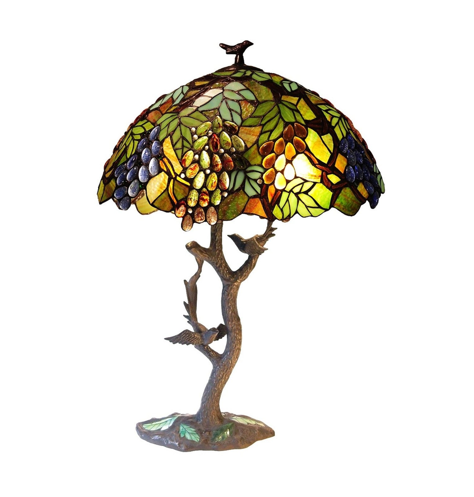 32.5" Antique Vintage Style Stained Glass Oval Fruit Grapes Table Lamp