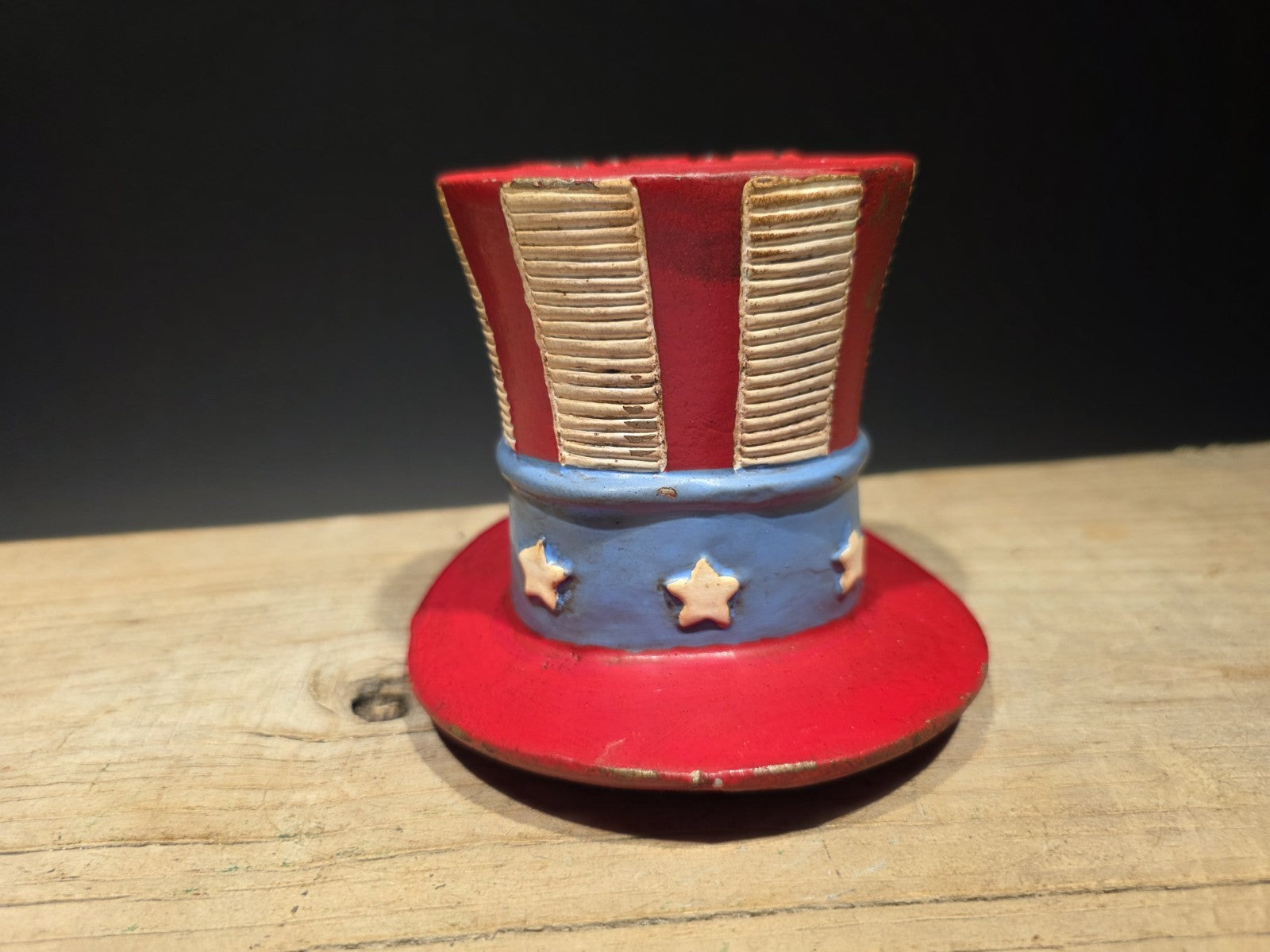 4 1/2" Antique Style Cast Iron USA Patriotic Hat Coin Bank