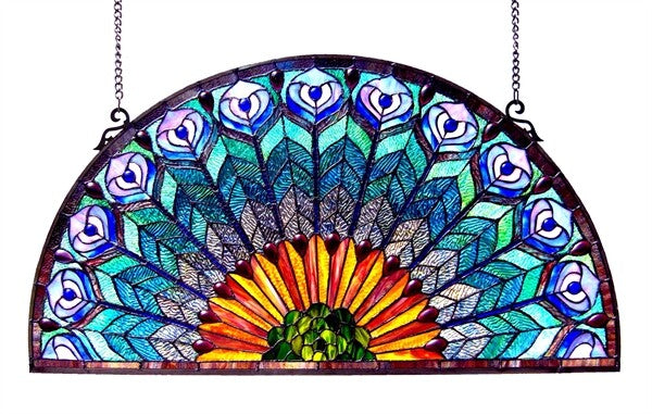 35" x 18"  Hanging Stained Glass Half Circle Window Panel Suncatcher