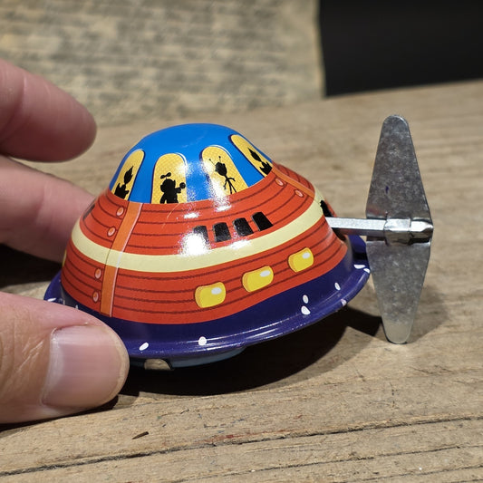 New Tin Litho Flying Saucer Toy Wind-Up UFO Spaceship Retro Space Age