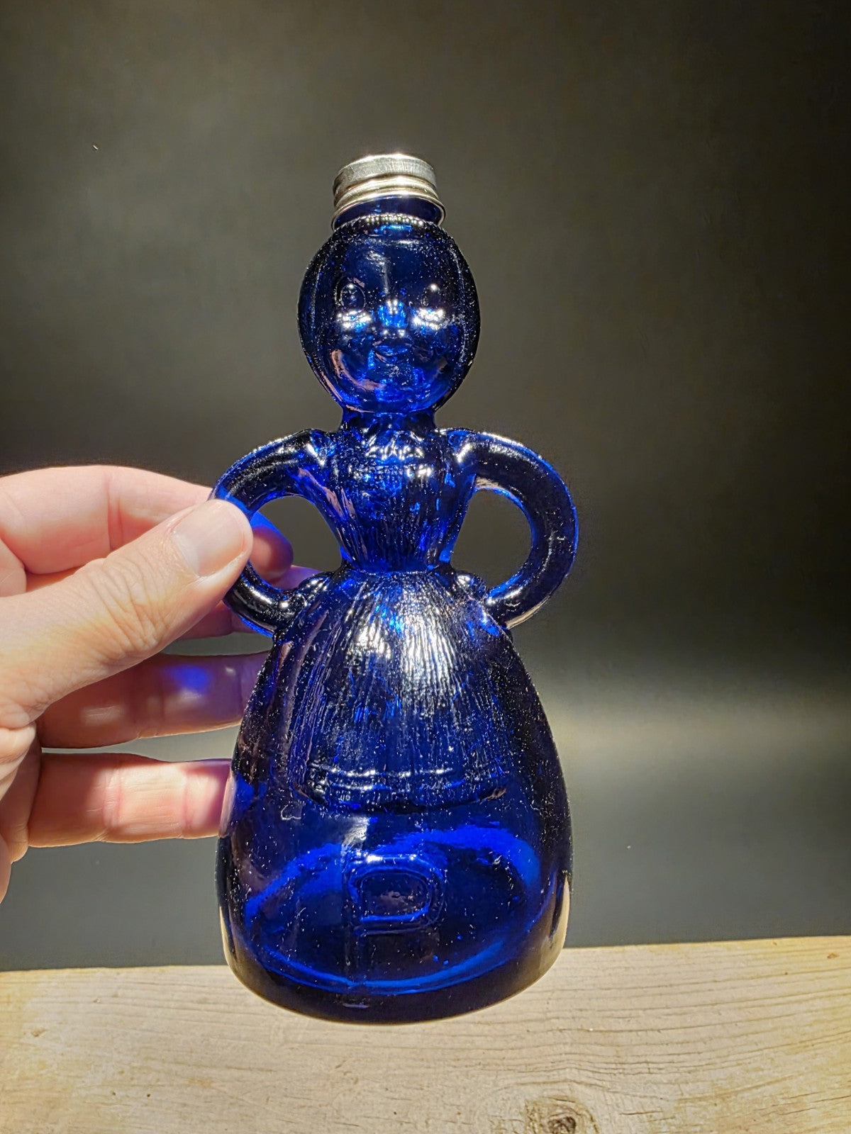 7" Vintage Style Cobalt Blue Depression Glass Lady Bottle