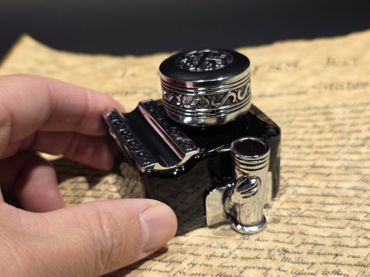 5" Antique Style Glass Inkwell Pen Rest Filled with 1.75 oz Black Ink