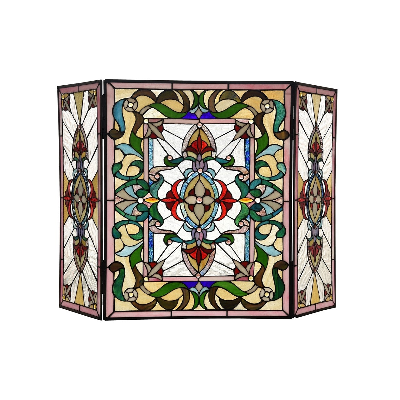 44" Folding Stained Glass Fireplace Screen