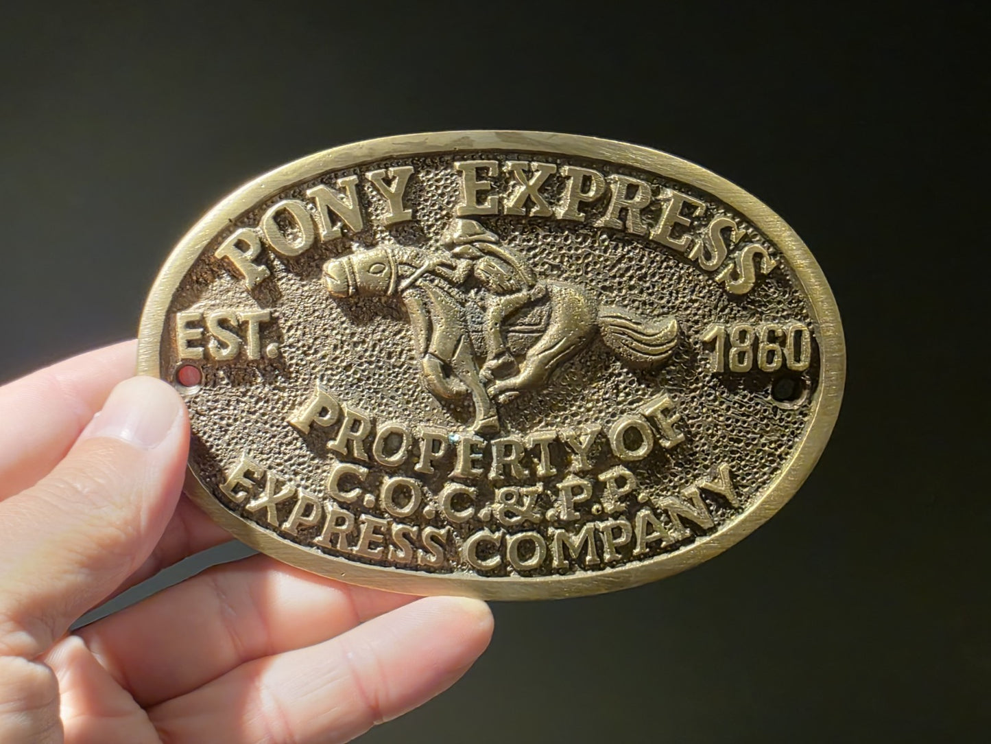 5" Antique Vintage Style Brass Pony Express Oval Plaque