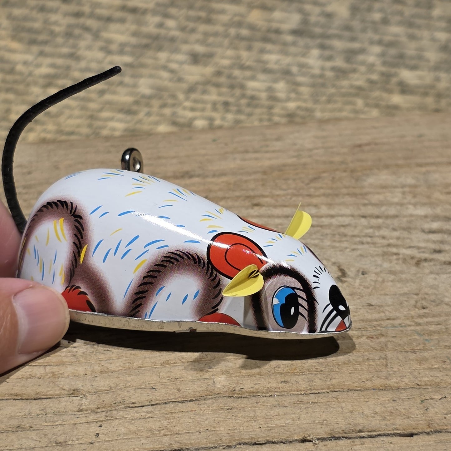 New Vintage Tin Litho Mouse Toy  Wind Up Mechanical Mouse