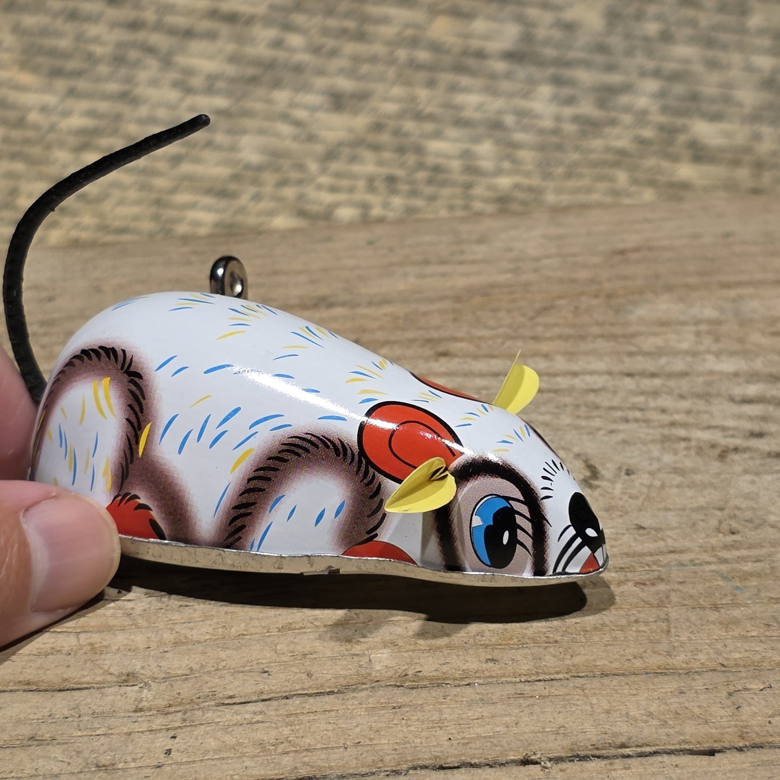 New Vintage Tin Litho Mouse Toy  Wind Up Mechanical Mouse
