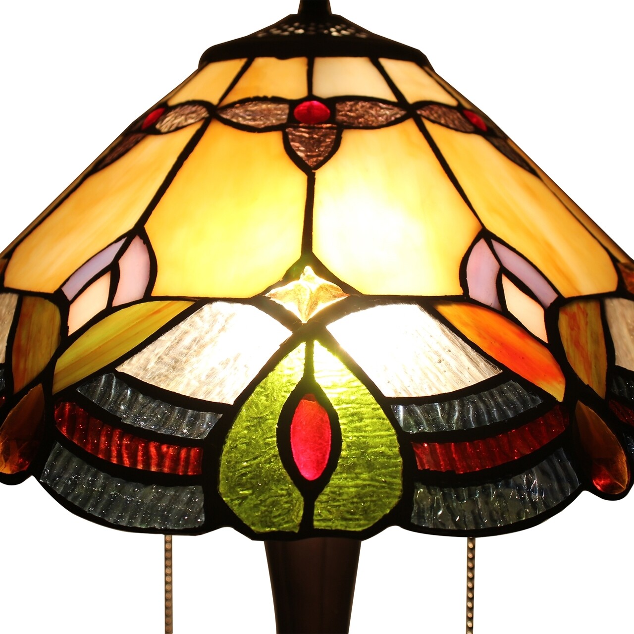 21.3" Amber Cream Colored Stained Glass Table Lamp