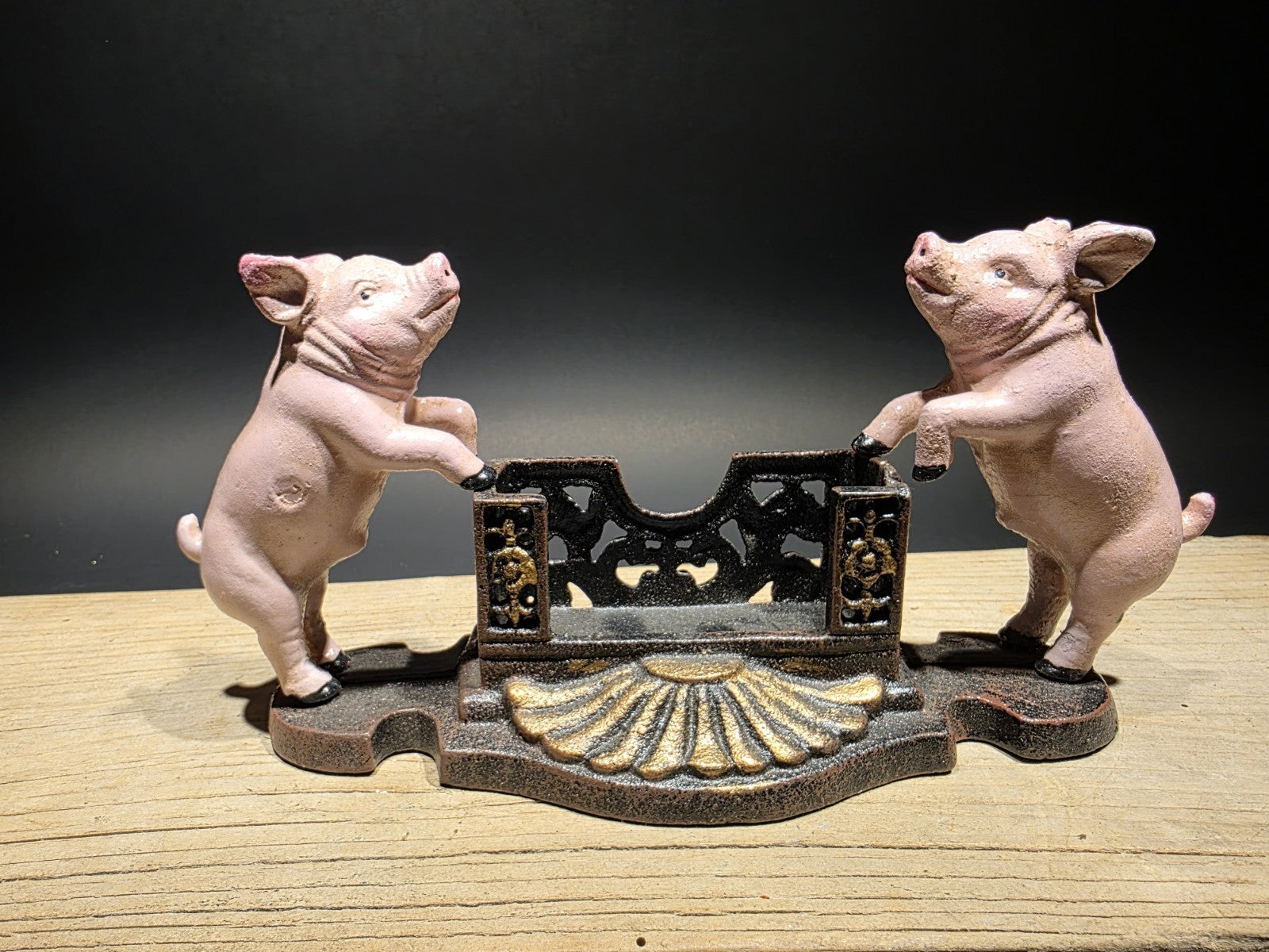 Antique Style Cast Iron Country Pink Pig Cast Iron Business Card Holder