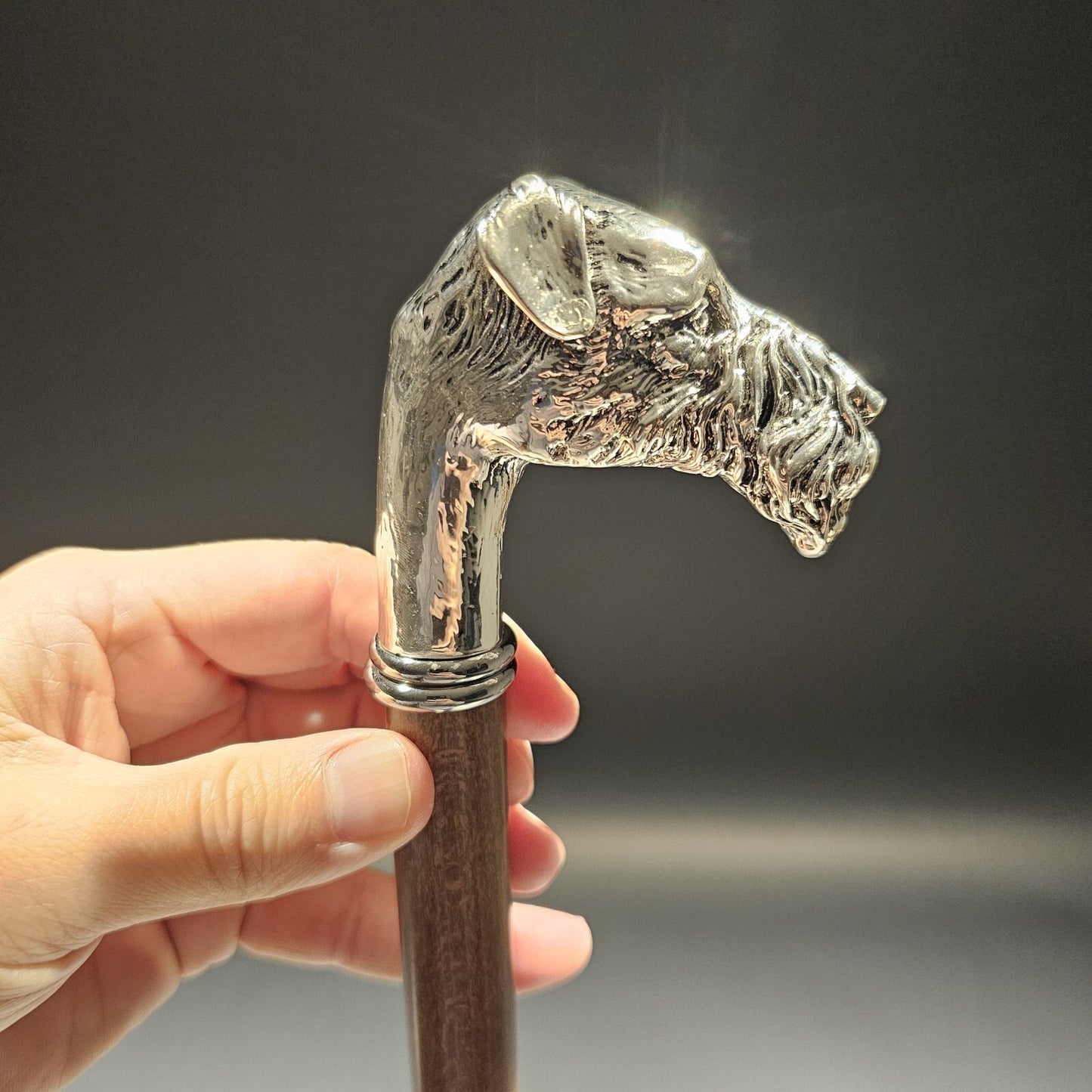 36" Antique Style Fox Terrier Dog Head Walking Stick Cane