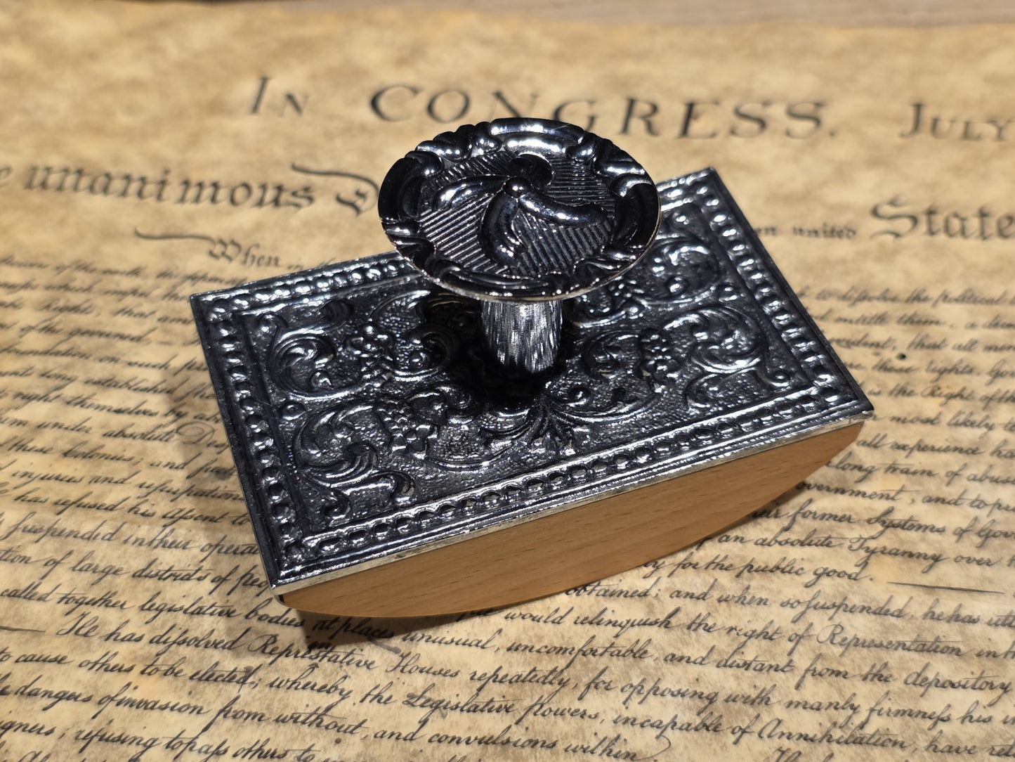 4" Antique Style Silver Metal & Wood Ink Blotter