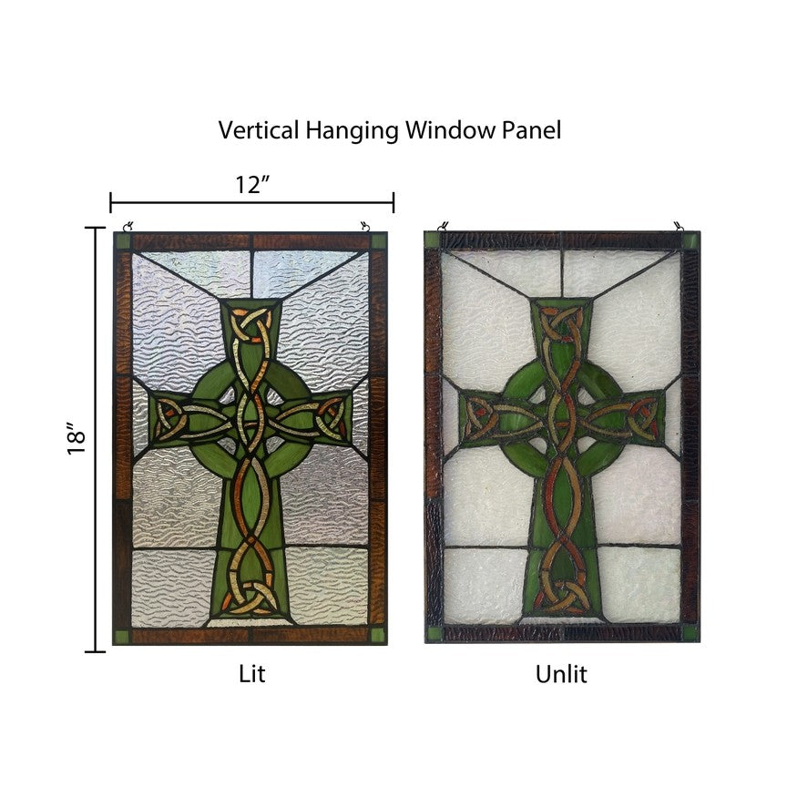 18"H Celtic Cross Stained Glass Window Panel