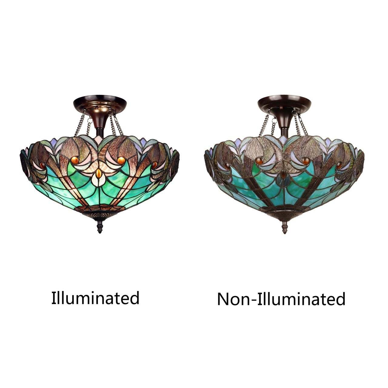 15.75" Stained Glass Semi Flush Ceiling Uplight