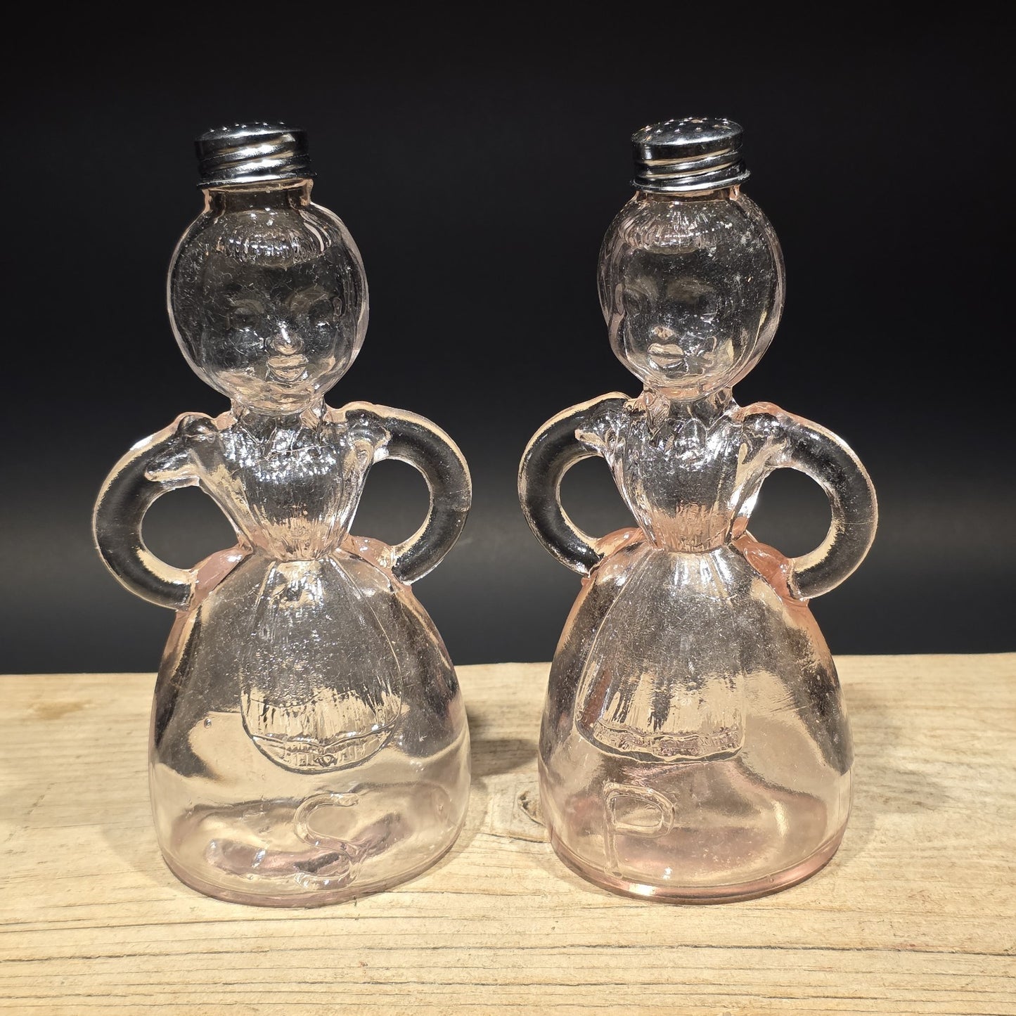 7" Vintage Style Pair Pink Glass Lady Salt Pepper Shakers – Depression Style