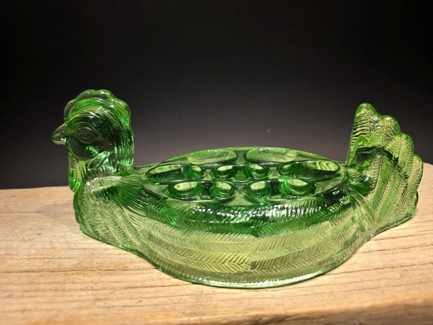 Vintage Antique Style Green Depression Glass Nesting Chicken Egg Holder