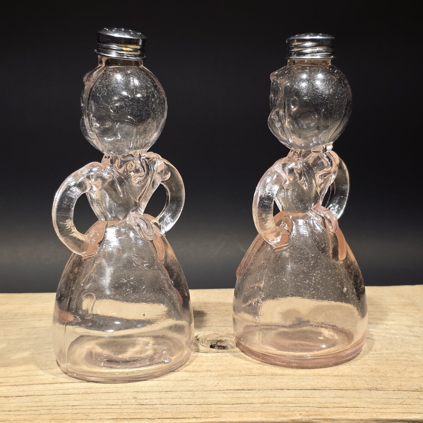 7" Vintage Style Pair Pink Glass Lady Salt Pepper Shakers – Depression Style