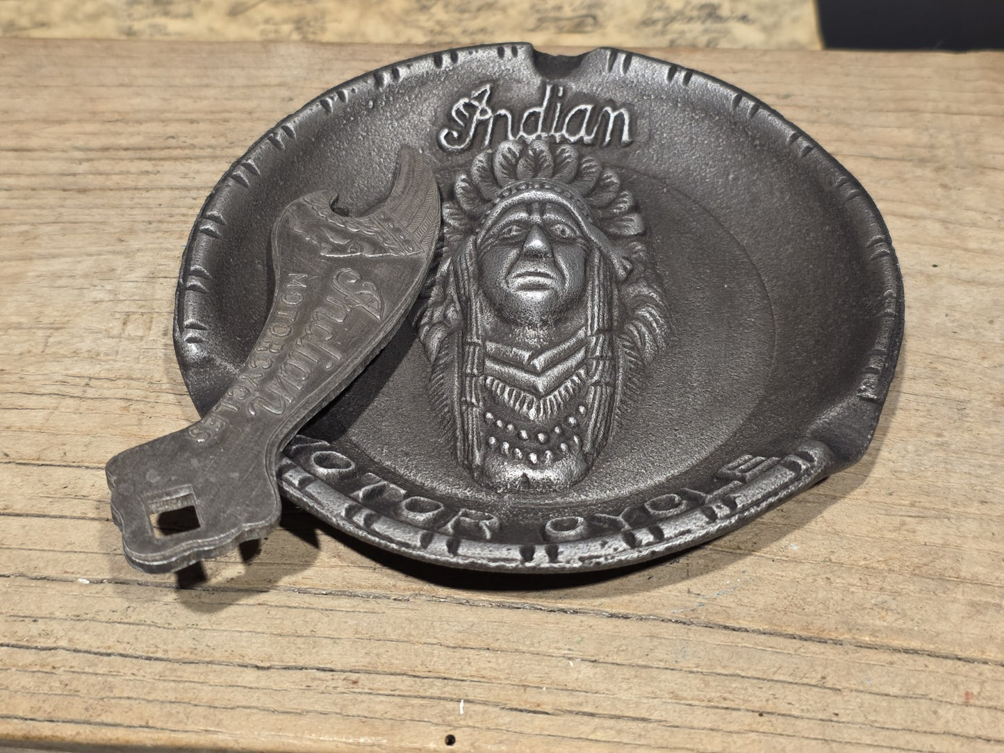 Vintage Style Indian Motorcycle Ash Tray and Bottle Opener Set