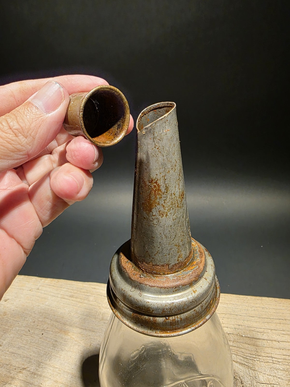 11" Vintage Style Glass Texaco Oil Bottle w Spout