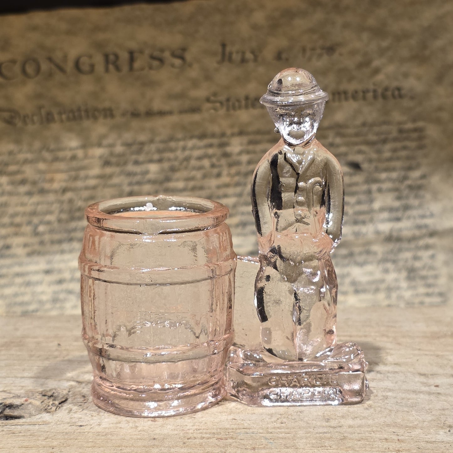 Charlie Chaplin Style Toothpick Holder – Pink Depression Glass Tramp Figure