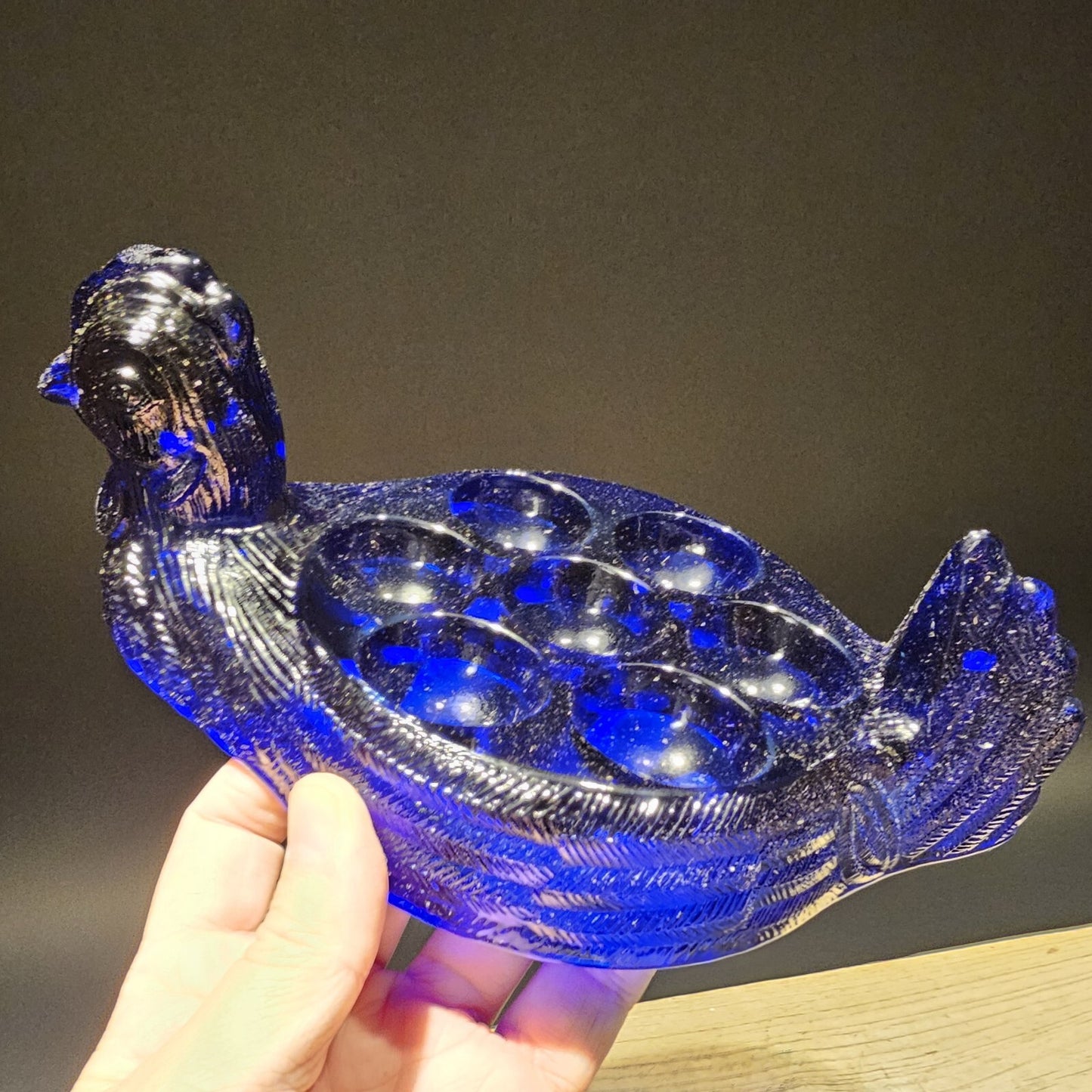 Vintage Antique Style Cobalt Blue Depression Glass Nesting Chicken Egg Holder