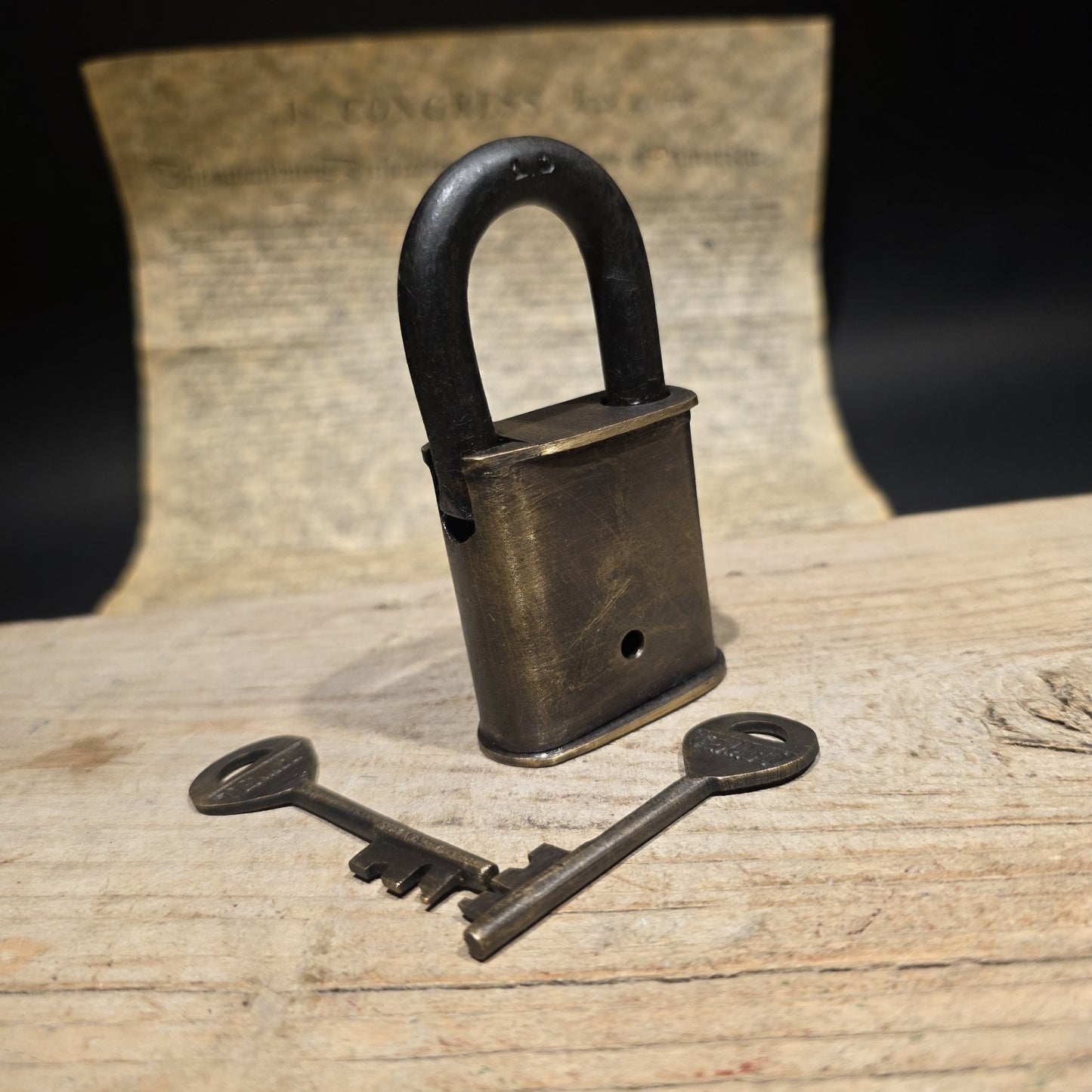 4" Antique Style Brass & Iron Texaco Padlock with Keys Oil Company Lock