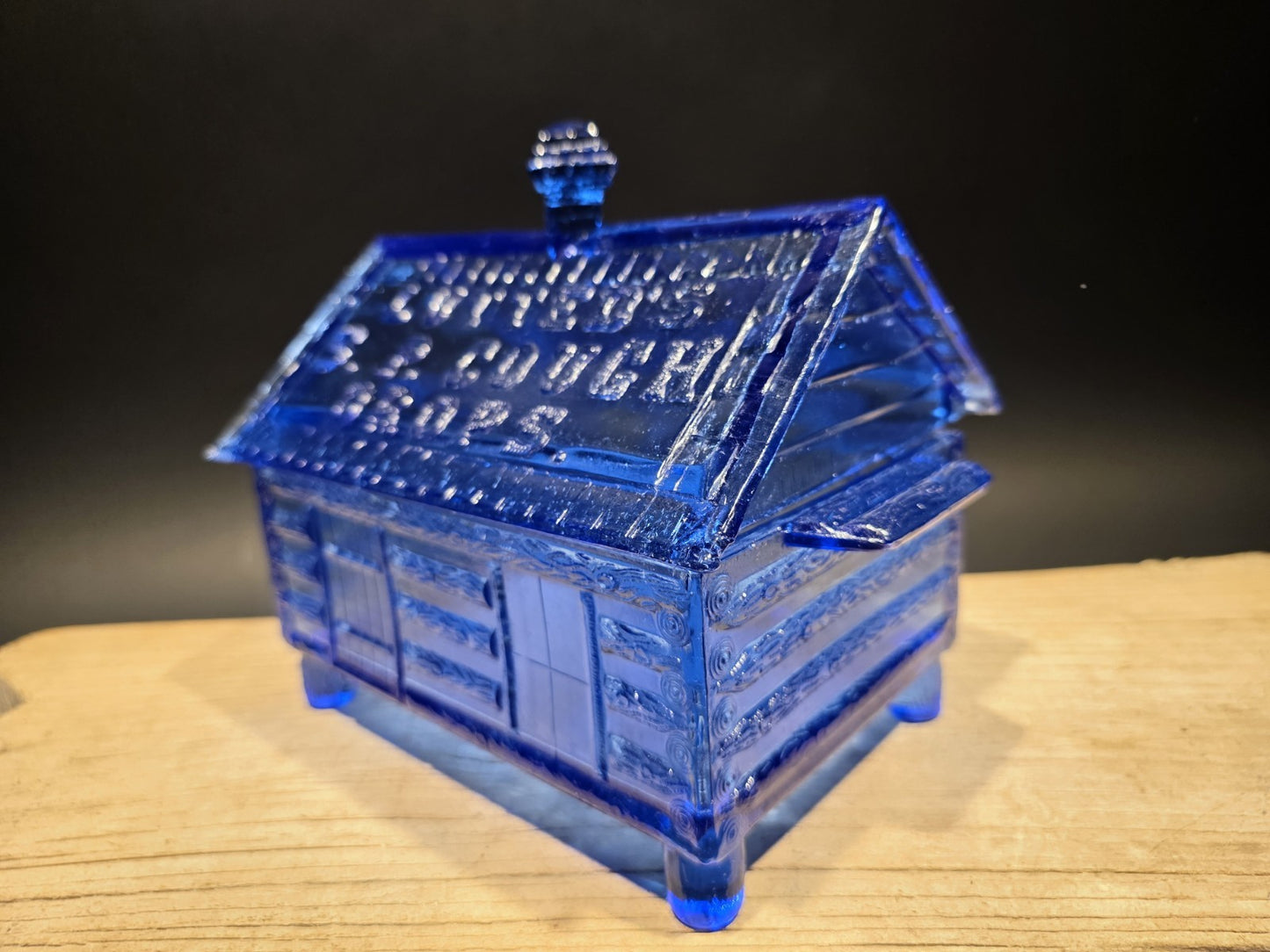Vintage Style Cobalt Blue Depression Glass Cabin Candy Dish Box