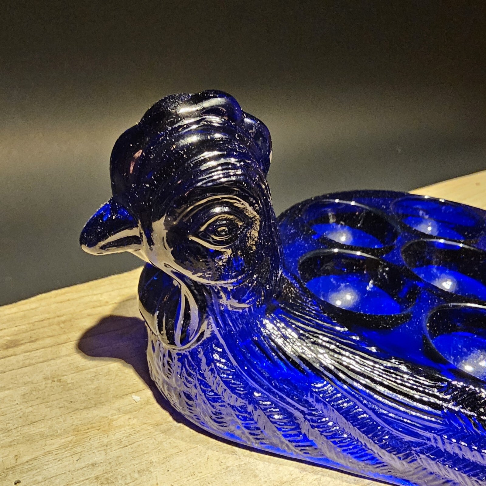 Vintage Antique Style Cobalt Blue Depression Glass Nesting Chicken Egg Holder
