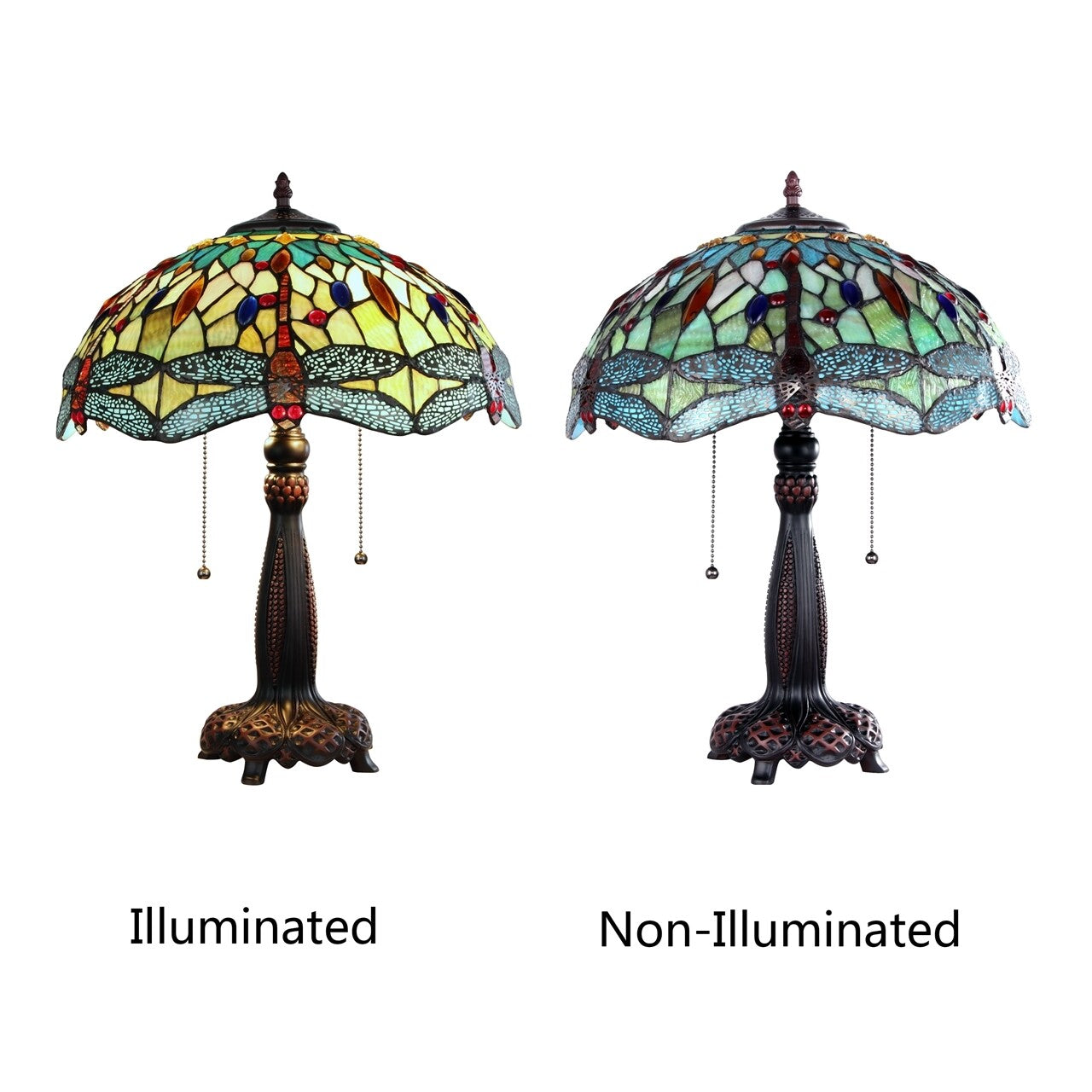 21" Antique Vintage Style Stained Glass Dragonfly Table Lamp