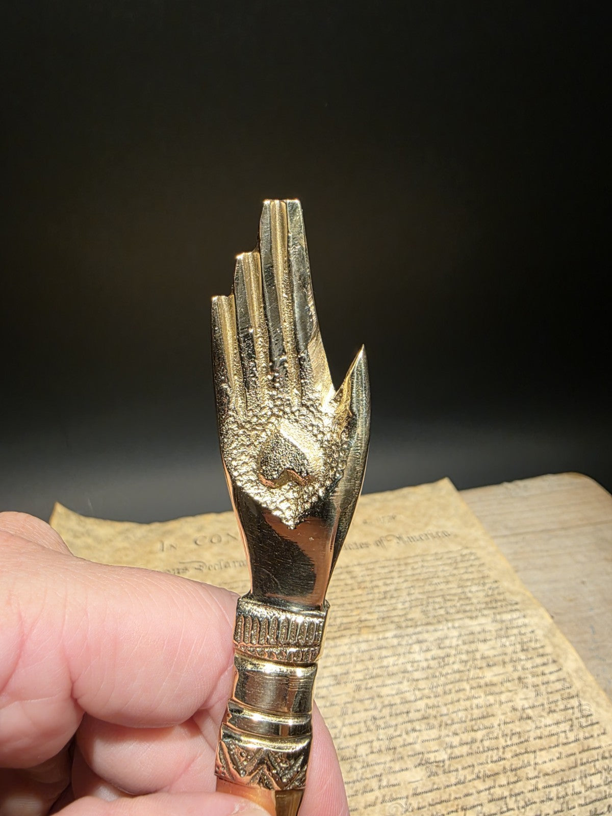 Vintage Style Brass Heart in Hand Friends Love Truth Odd Fellows Letter Opener
