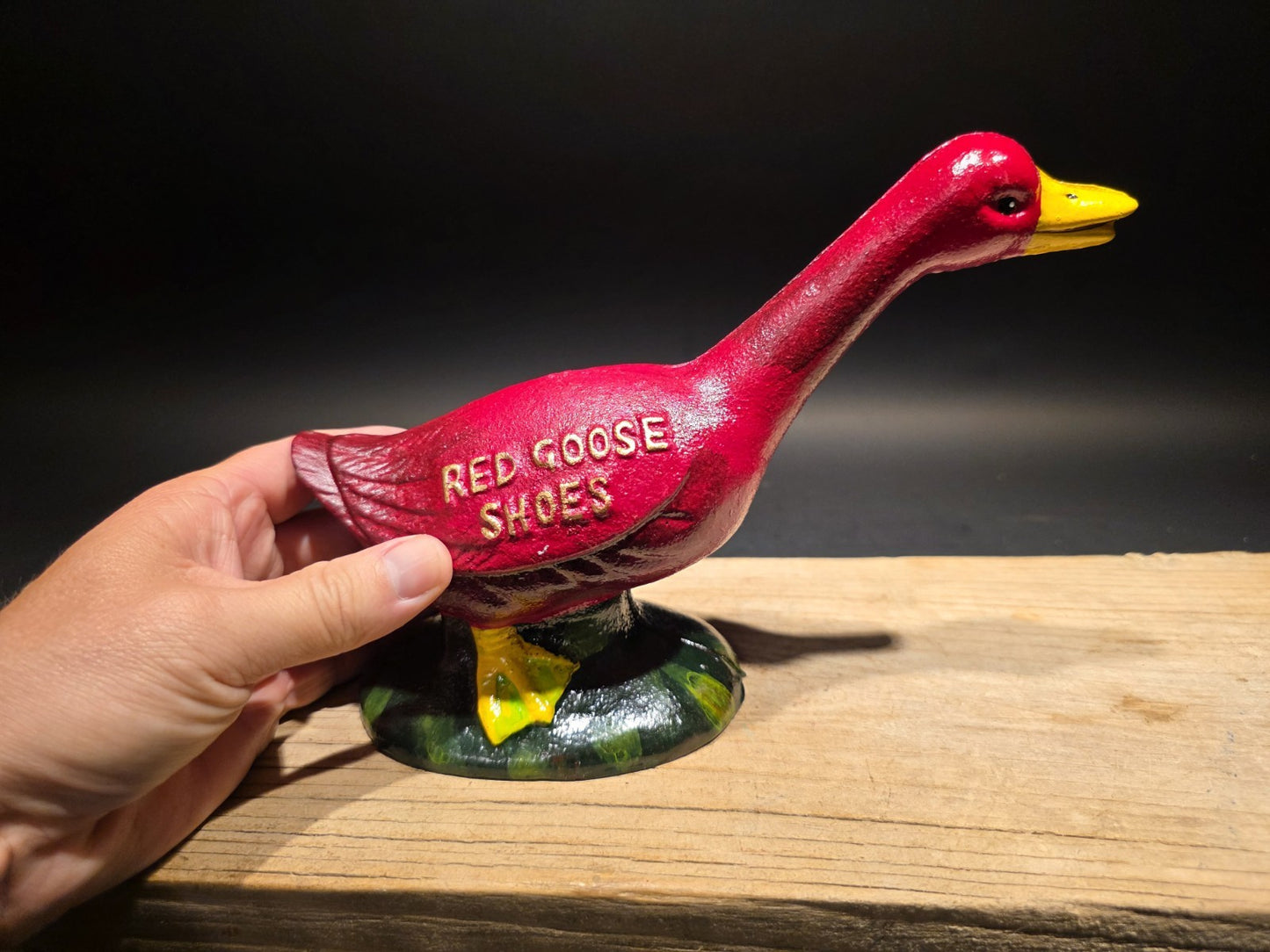 9" Vintage Style Red Goose Shoes Cast Iron Goose Bank  Advertising Bank