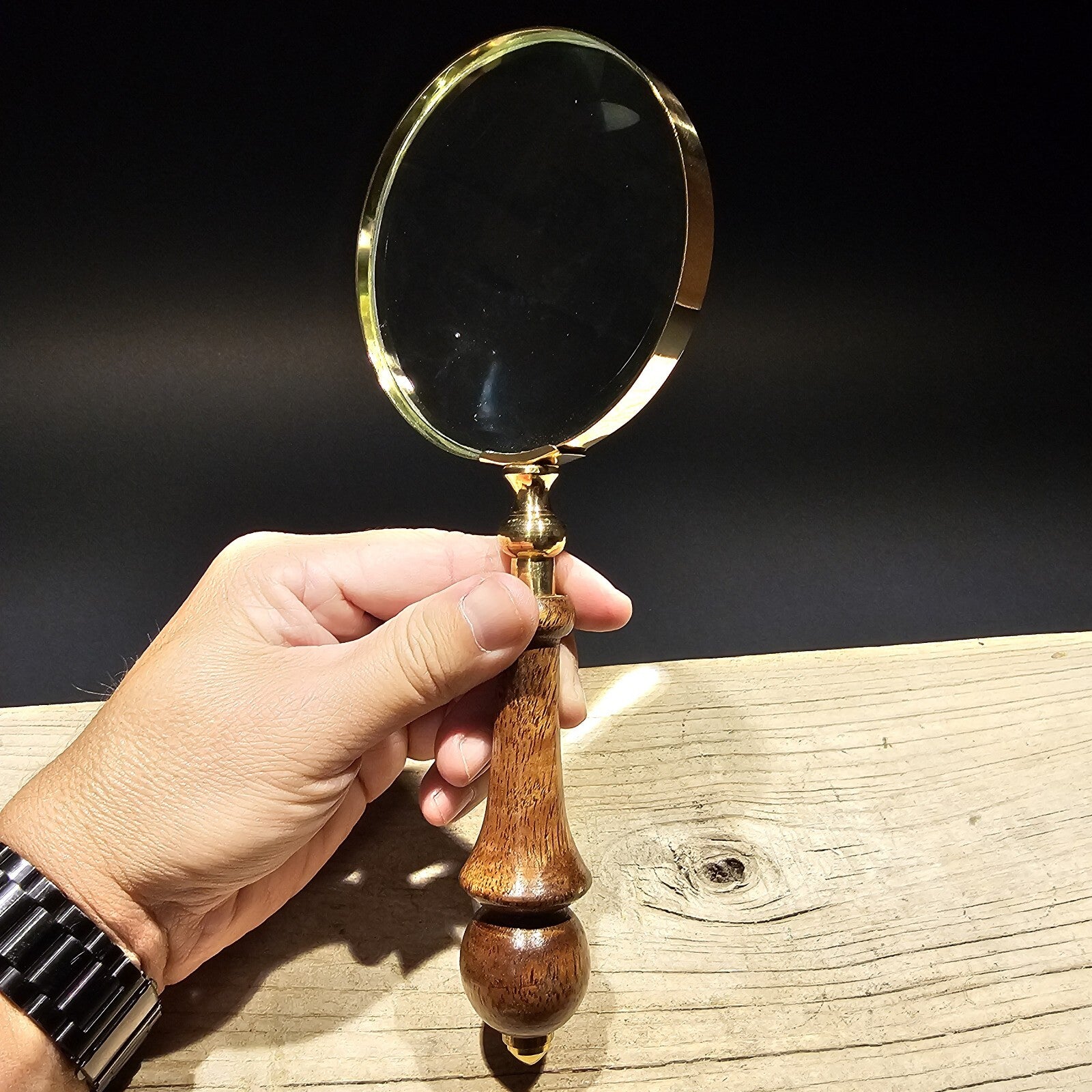Antique Style Magnifying Glass w Wood Turned Handle 