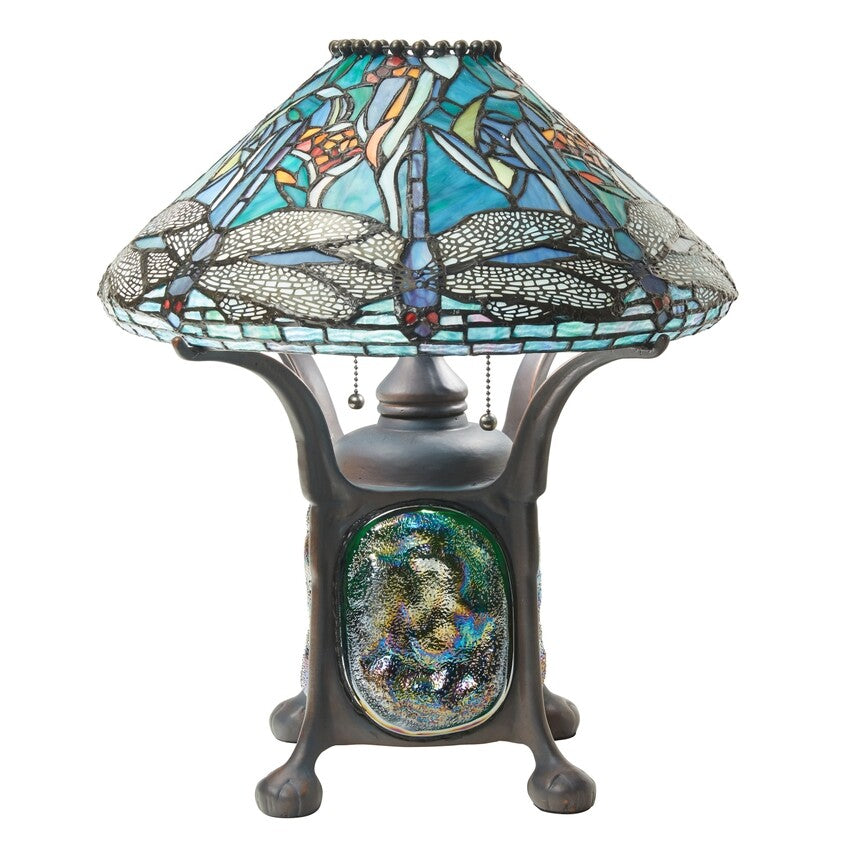 21.5" Blue Stained Glass Dragonfly Turtleback Table Lamp